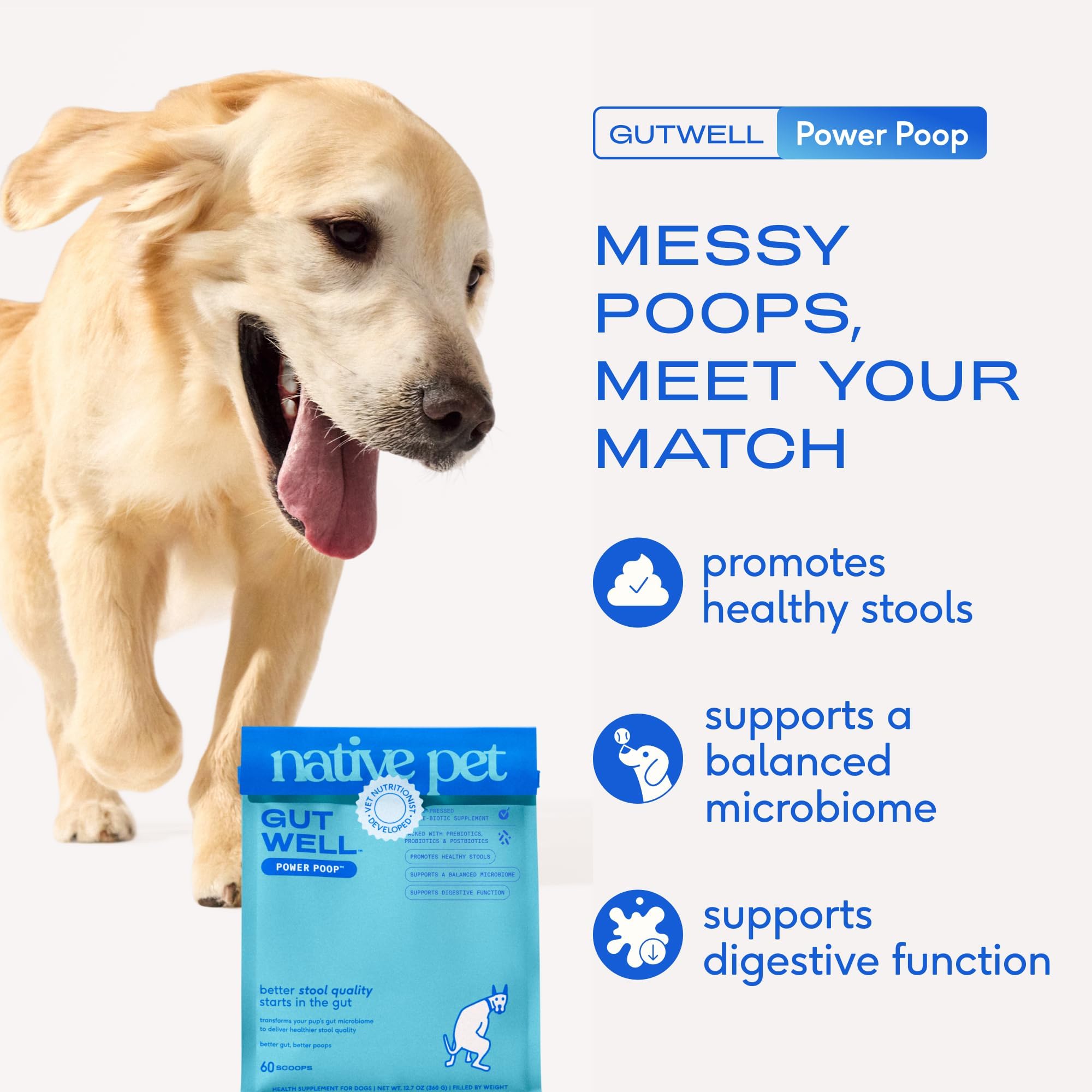 GutWell Power Poop - Digestive Enzymes & Fiber for Dogs - Dog Fiber Supplements Help with Diarrhea Relief, Upset Stomach, Pet Gas & Gut Health with Targeted Triple-Biotic Blend & M-Fiber - 60 Scoops - OzHealthStandard