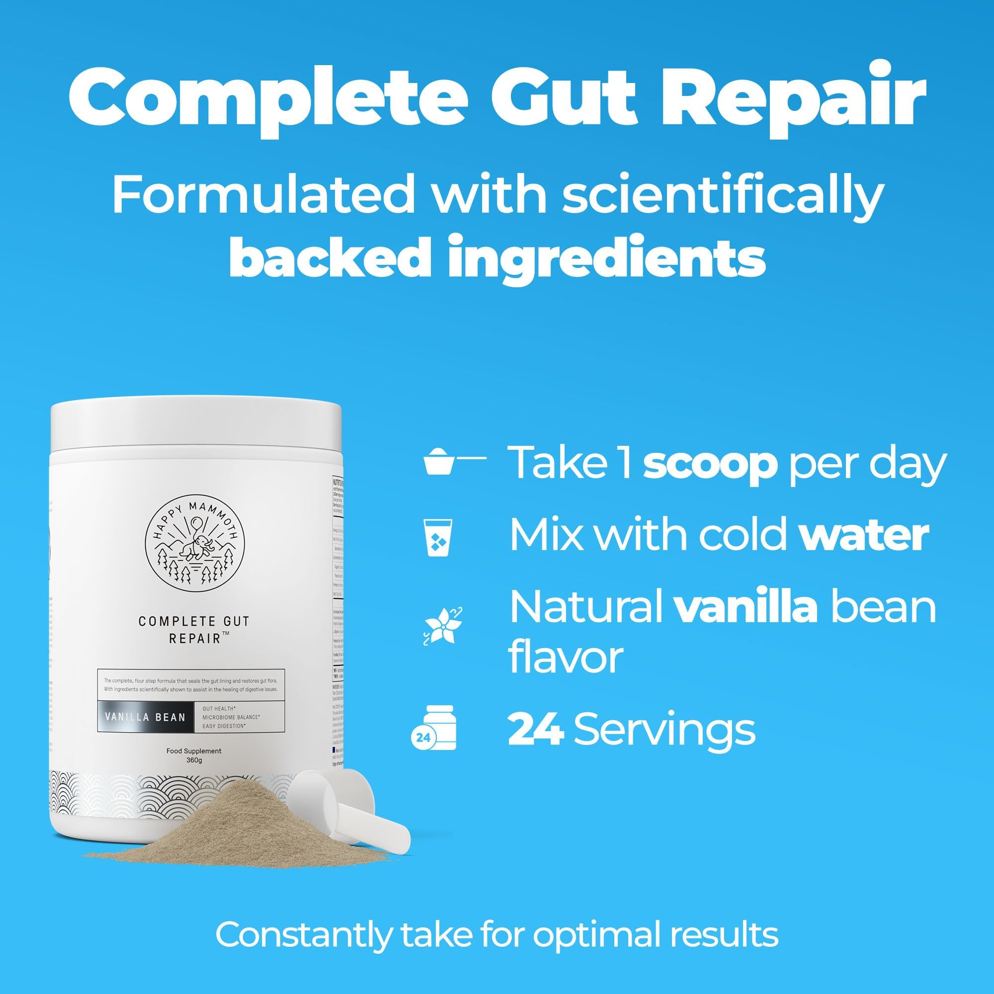 Happy Mammoth Complete Gut Repair Probiotic, Prebiotic, Fiber & Collagen Supplement for Gut Health, Digestion, Healthy Gut Microbiome, Reduces Constipation - OzHealthStandard