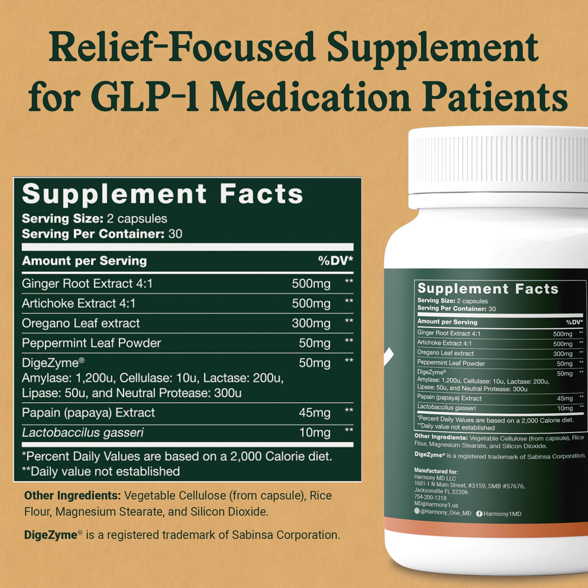 Harmony-1 Gut Health Supplement — Digestive Enzymes + Probiotics for Bloating Relief & Digestive Comfort — GLP-1 Friendly Digestive Support — 60 Capsules - OzHealthStandard