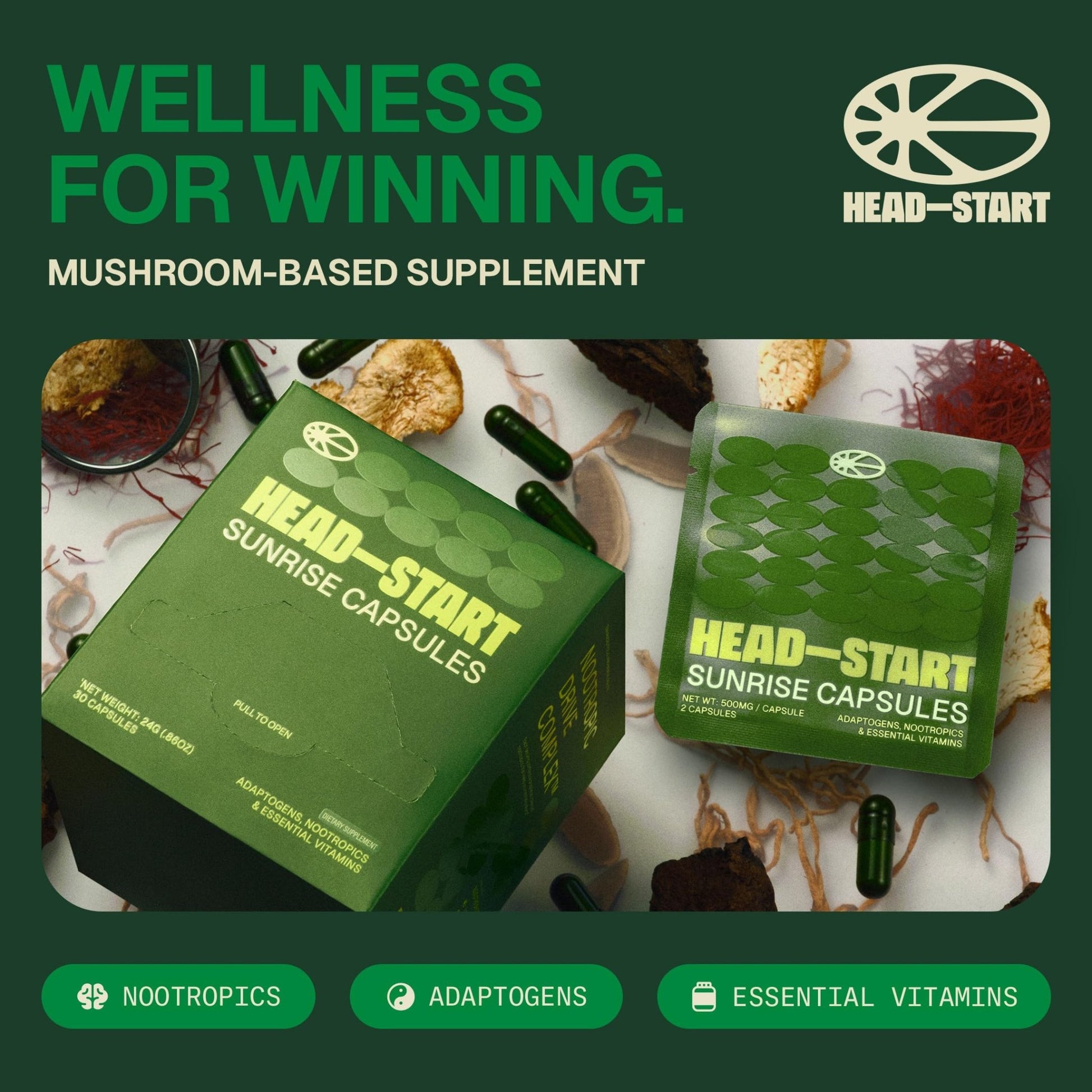 HEAD-START Sunrise Capsules | Nootropic Brain Supplement with Lion’s Mane, L-Theanine & Saffron | Adaptogen Blend for Focus, Energy, Clarity & Daily Performance - OzHealthStandard