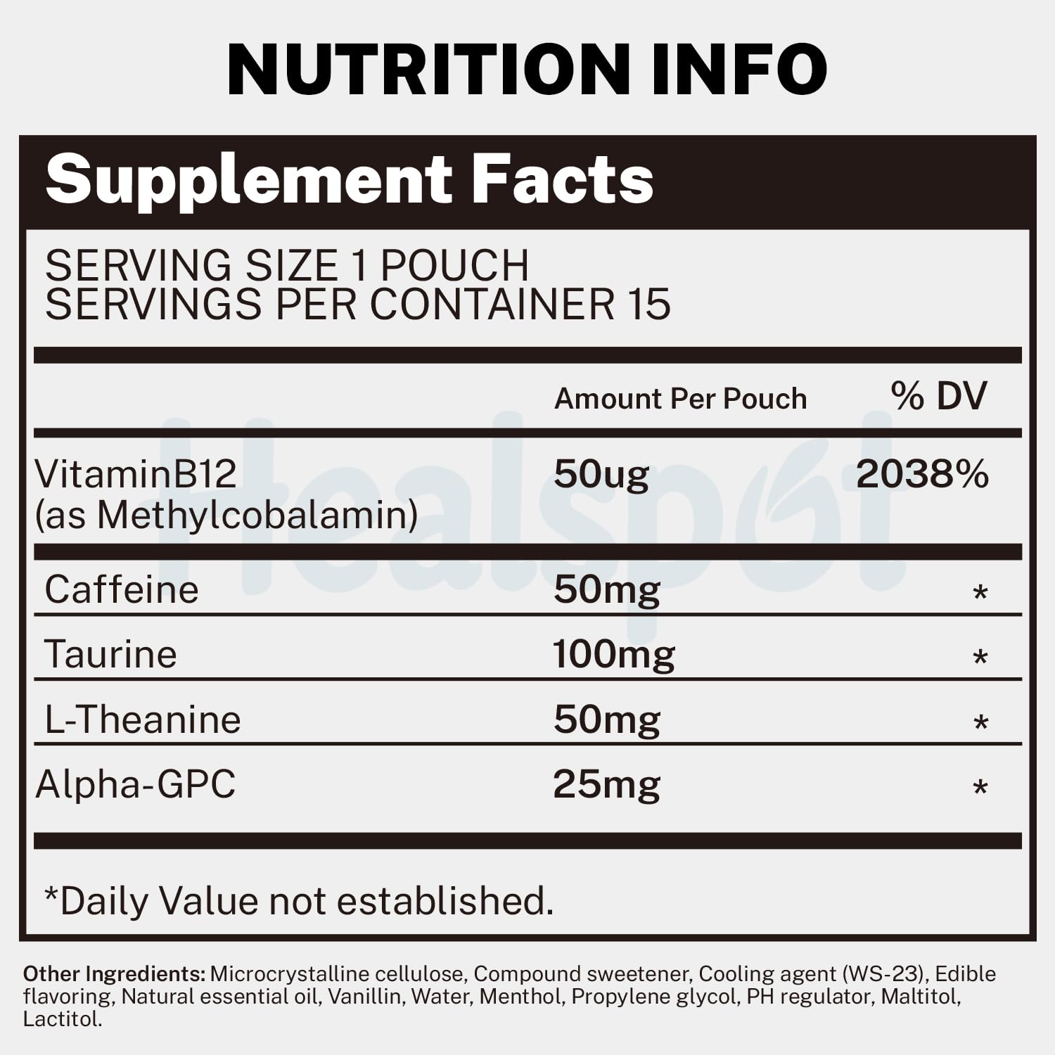 Healspot Nootropic Caffeine Pouches, Energy Pouches with 50mg Caffeine | Taurine | Vitamin B12 | Alpha-GPC | L-Theanine, Focus and Energy Supplements Variety Packs 5 Flavors - OzHealthStandard