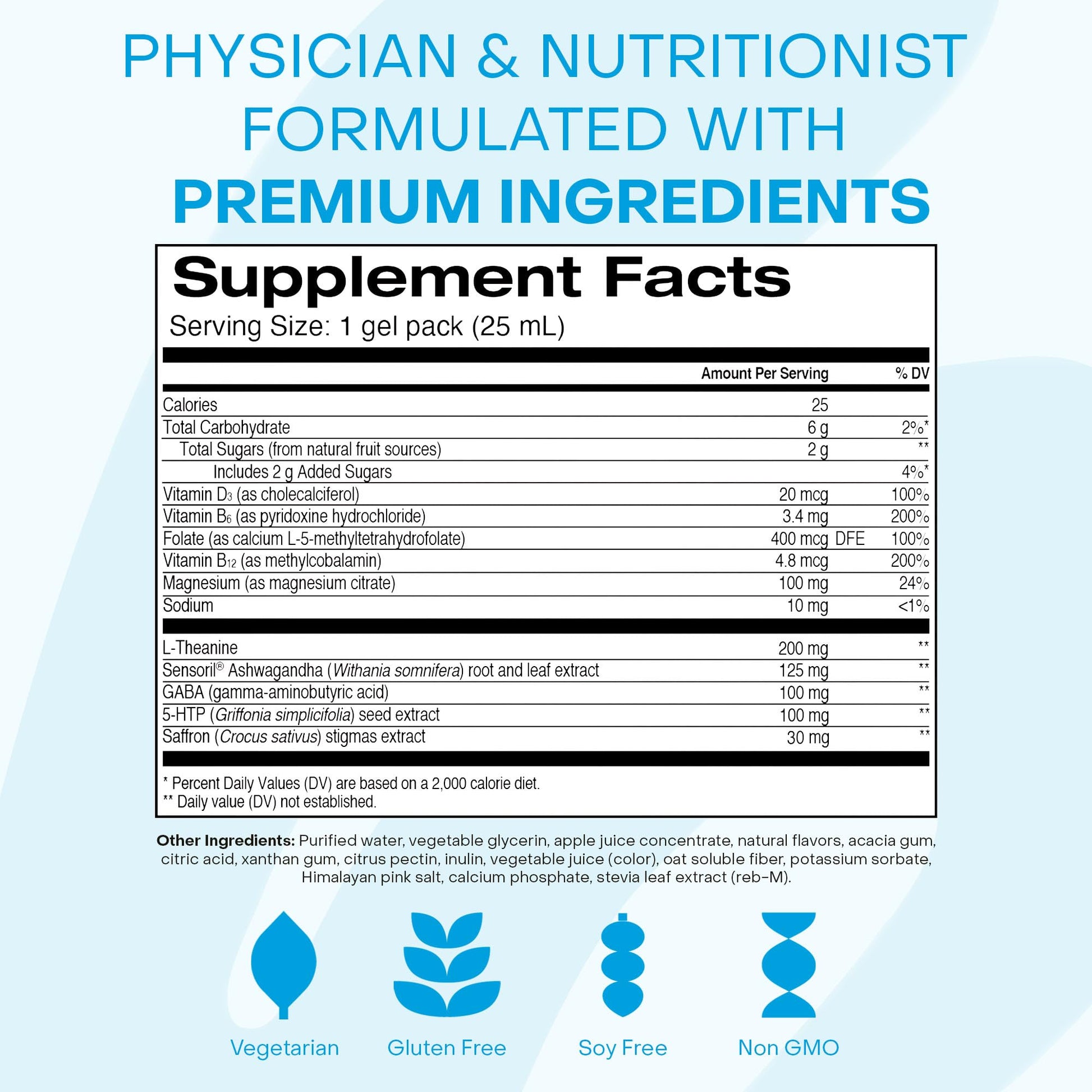Healthycell Calm Mood Daily Liquid Supplement - Cortisol Manager & Mood Support Supplement for Stress with Ashwagandha, L-Theanine, Magnesium, 5-HTP, GABA & Saffron - 30 Gel Packs - OzHealthStandard