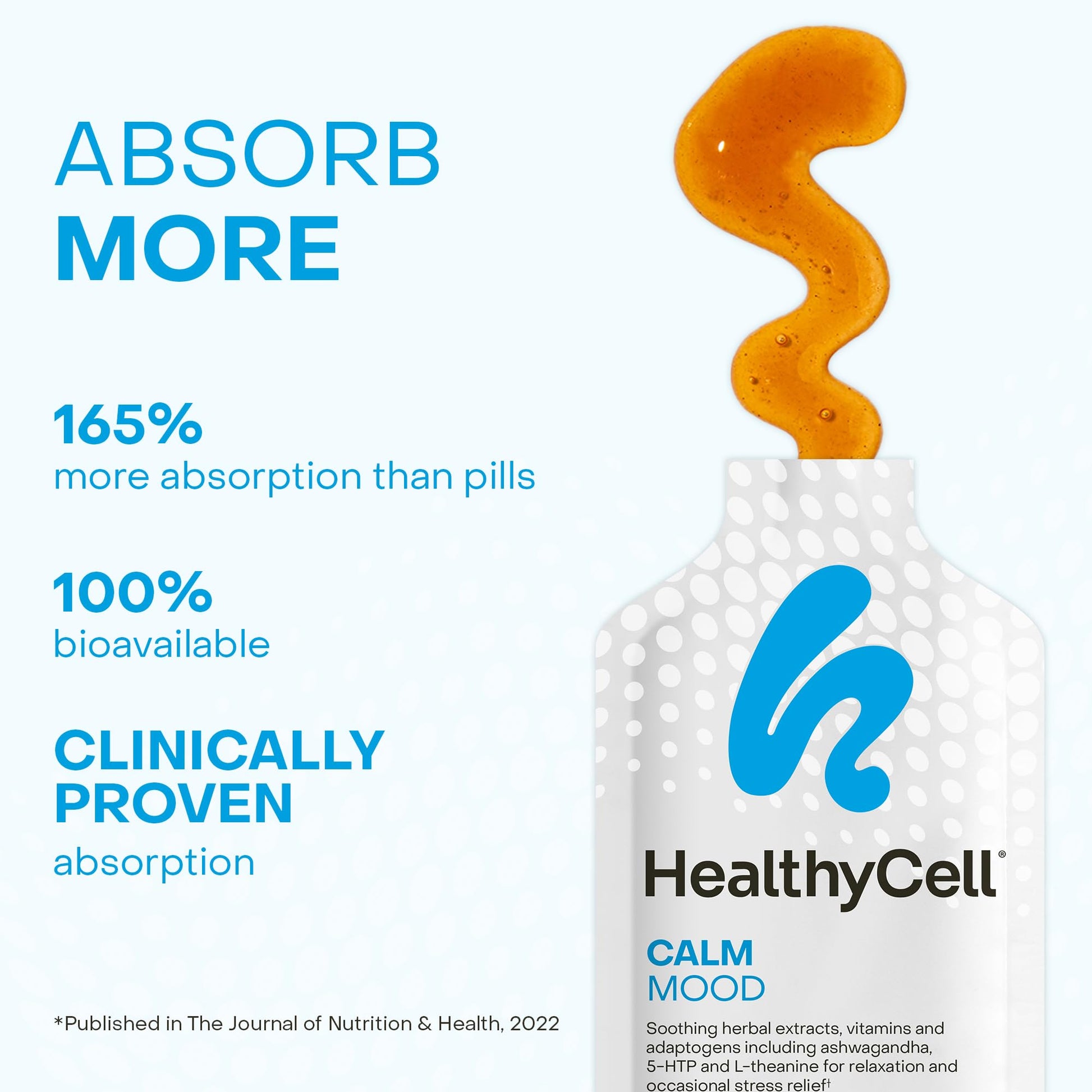 Healthycell Calm Mood Daily Liquid Supplement - Cortisol Manager & Mood Support Supplement for Stress with Ashwagandha, L-Theanine, Magnesium, 5-HTP, GABA & Saffron - 30 Gel Packs - OzHealthStandard