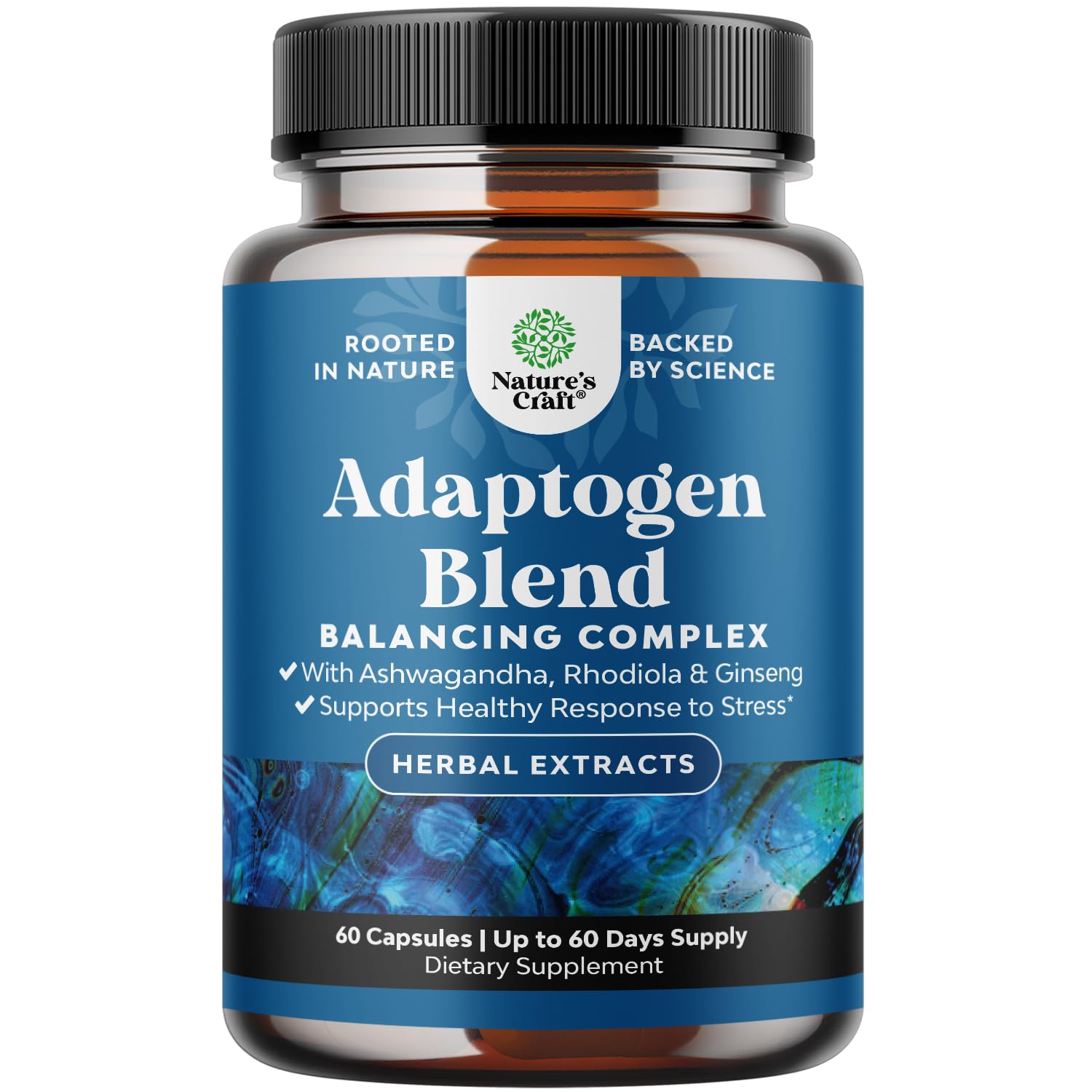 Herbal Adaptogen Mood Support Supplement - Calming Adaptogens Supplement for Stress & Cortisol Management with Ashwagandha Rhodiola Rosea & Maca Root - Vegan & Daytime Friendly - 60 Count - OzHealthStandard