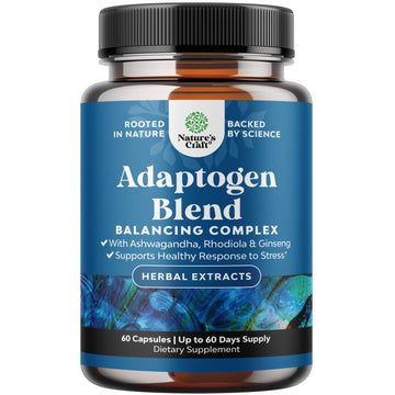 Herbal Adaptogen Mood Support Supplement - Calming Adaptogens Supplement for Stress & Cortisol Management with Ashwagandha Rhodiola Rosea & Maca Root - Vegan & Daytime Friendly - 60 Count - OzHealthStandard