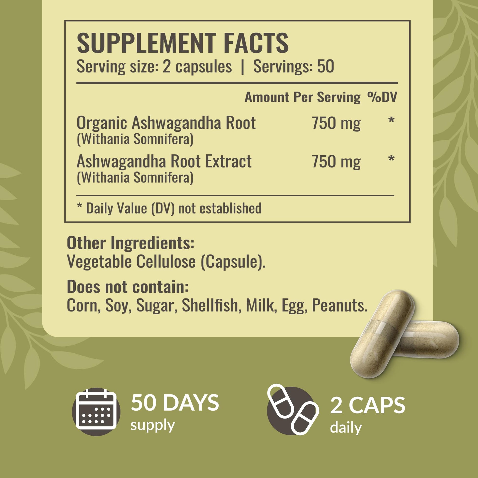 HERBAMAMA Ashwagandha Capsules - 1500mg Pure Ashwagandha Root Focus Supplement - Vegan, Non-GMO Mood & Calm Support Supplement for Adults, 100 Caps - OzHealthStandard
