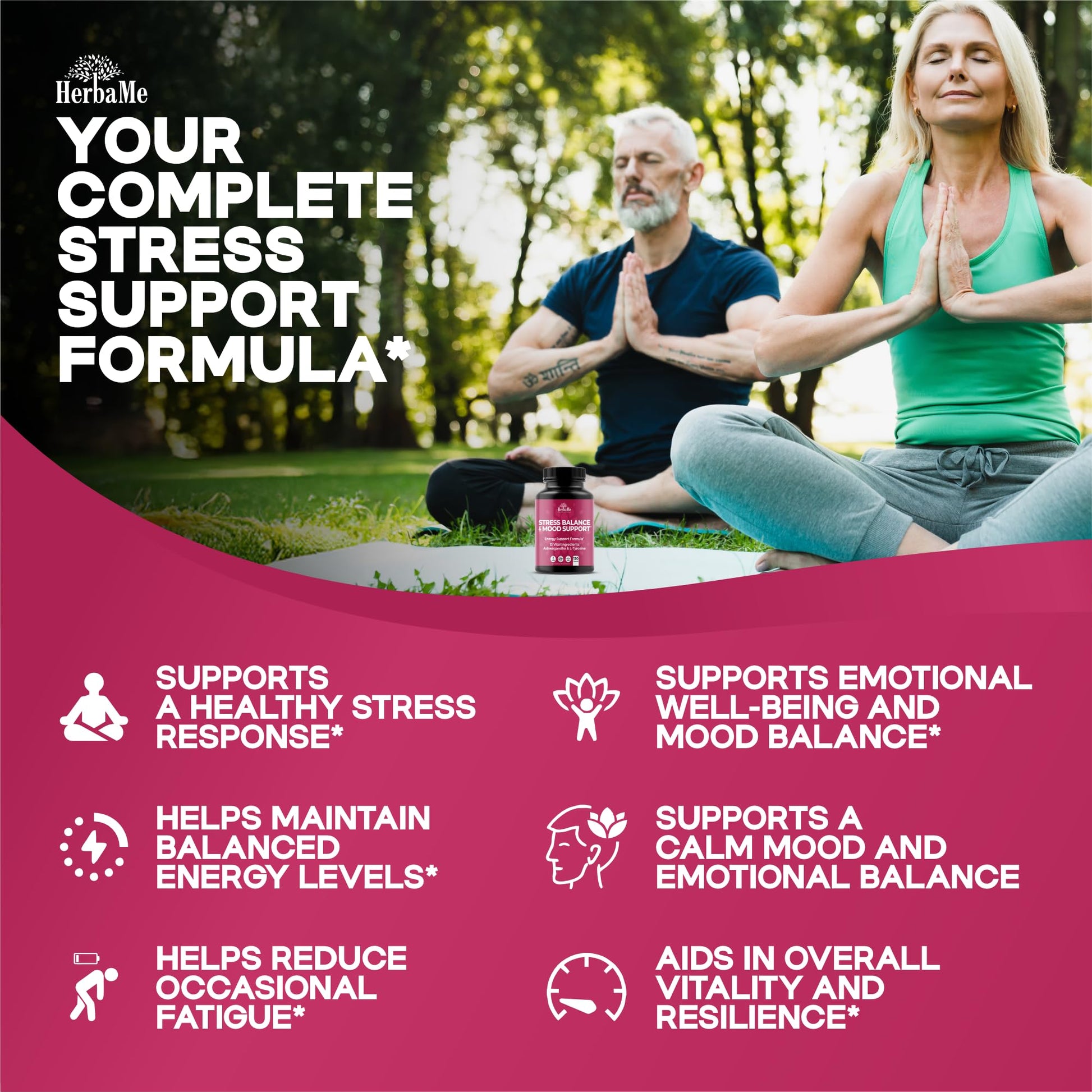 HerbaMe Cortisol Manager Supplement and Balance Mood with Ashwagandha & L-Tyrosine, 120 Capsules, Helps Maintain Healthy Energy Levels and Stress Relief, Fatigue Reducer Pills - OzHealthStandard