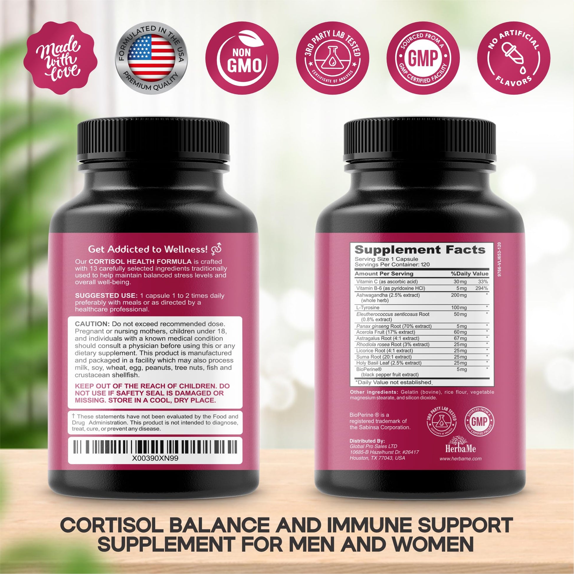 HerbaMe Cortisol Manager Supplement and Balance Mood with Ashwagandha & L-Tyrosine, 120 Capsules, Helps Maintain Healthy Energy Levels and Stress Relief, Fatigue Reducer Pills - OzHealthStandard