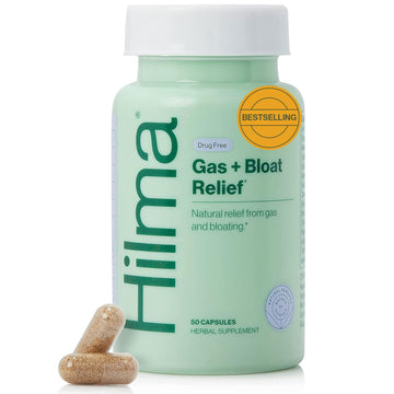 Hilma Natural Gas and Bloating Relief for Women, Doctor Formulated with Organic Ingredients, Lemon Balm, Fennel and Peppermint Leaf, 50 Vegan Capsules - OzHealthStandard