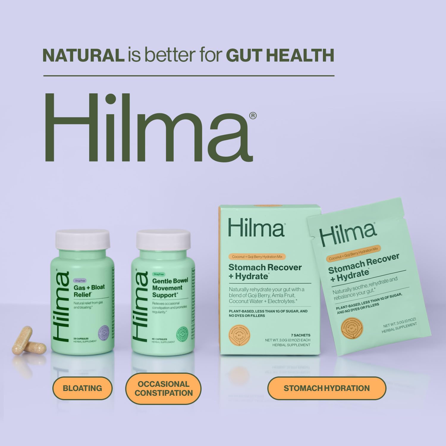 Hilma Natural Gas and Bloating Relief for Women, Doctor Formulated with Organic Ingredients, Lemon Balm, Fennel and Peppermint Leaf, 50 Vegan Capsules - OzHealthStandard