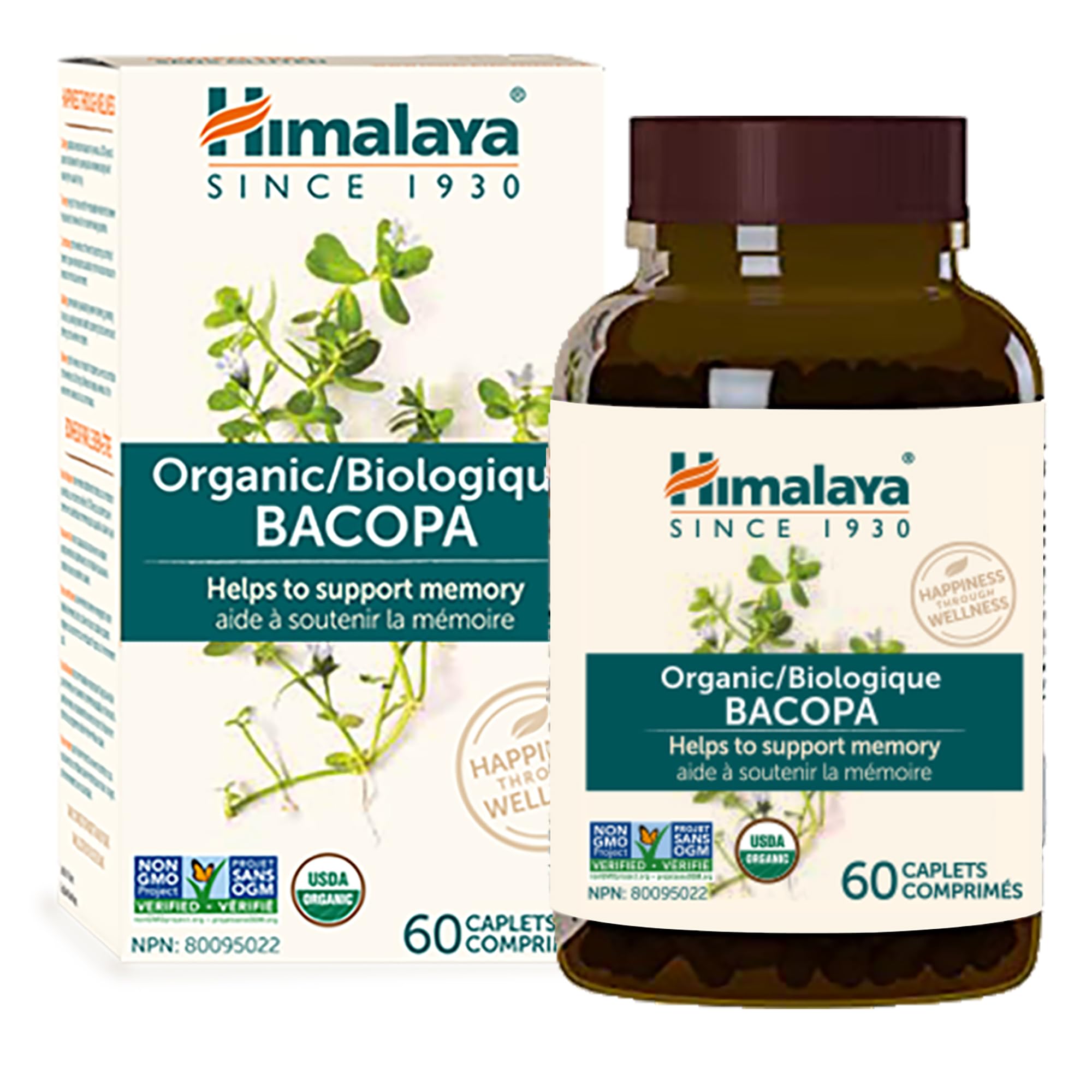 Himalaya Bacopa Monnieri Nootropic Herbal Supplement, Supports Calm, Memory, Cognition, USDA Certified Organic, Non-GMO, 750 mg, 60 Plant-Based Caplets, 60 Day Supply - OzHealthStandard