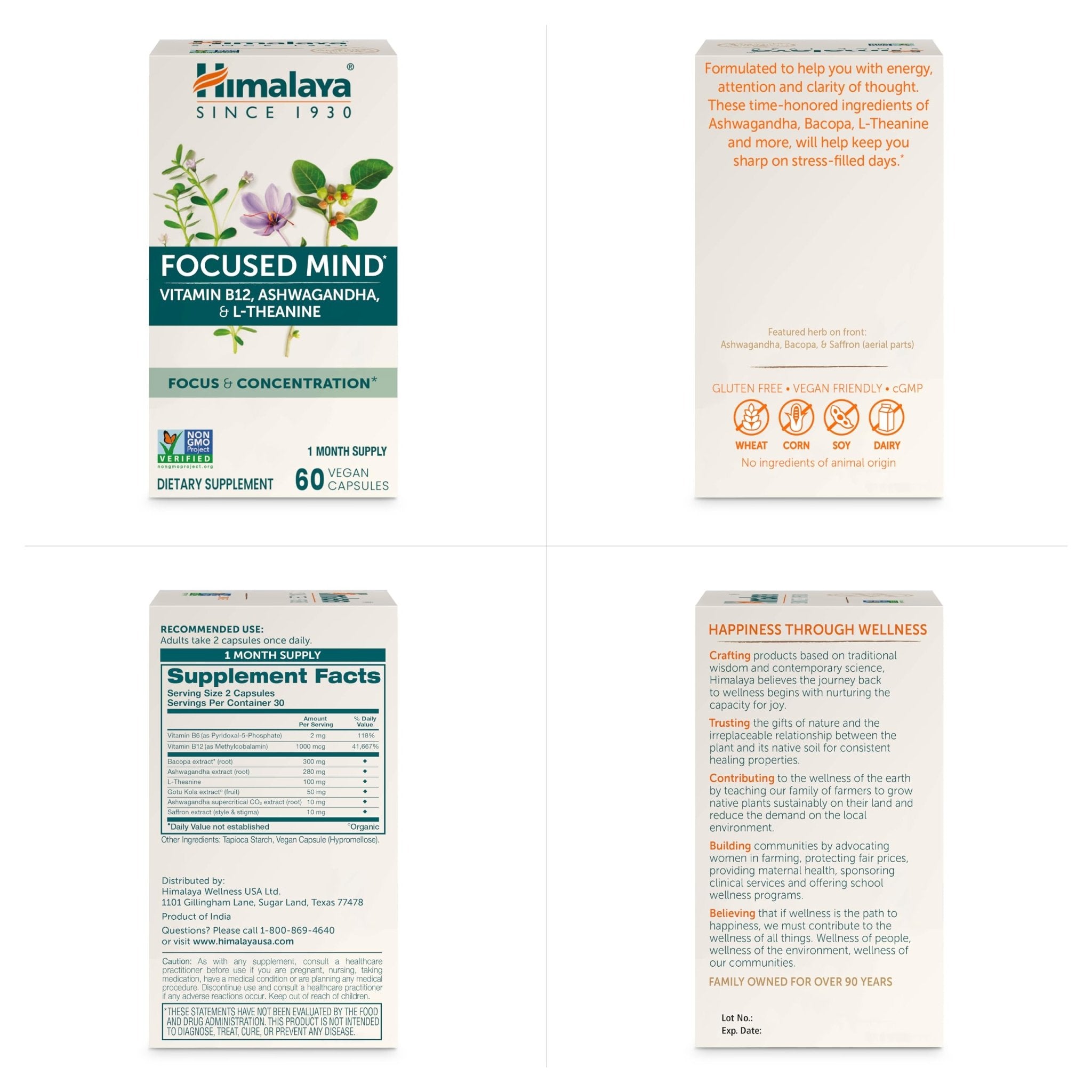Himalaya Focused Mind Supplement, with Ashwagandha, Bacopa & L-Theanine for Attention, Focus and Energy Support, 60 Vegan Capsules, Gluten Free, 1 Month Supply - OzHealthStandard