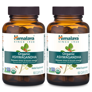 Himalaya Organic Ashwagandha Root, 120 Day Supply - Herbal Adrenal Support Supplements for Stress Relief and Energy Support - USDA Organic, Non-GMO, Vegan, Gluten Free, 60 Caplets, 2 Pack - OzHealthStandard