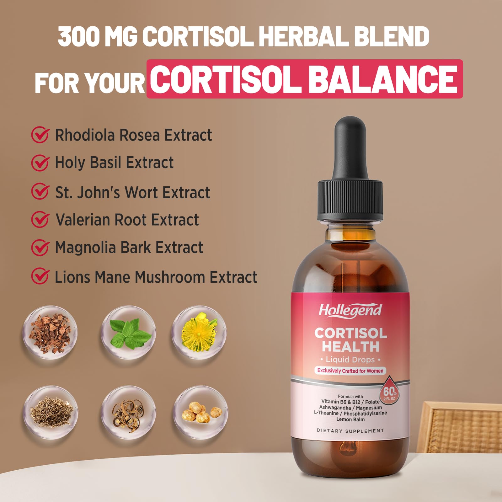 HOLLEGEND Cortisol Supplements for Women, Cortisol Wellness Liquid Drops, 16 in 1 Cortisol Detox Reducer w. Ashwagandha, Magnesium, L-Theanine, Folate for Relaxation & Hormone Balance, Strawberry - OzHealthStandard