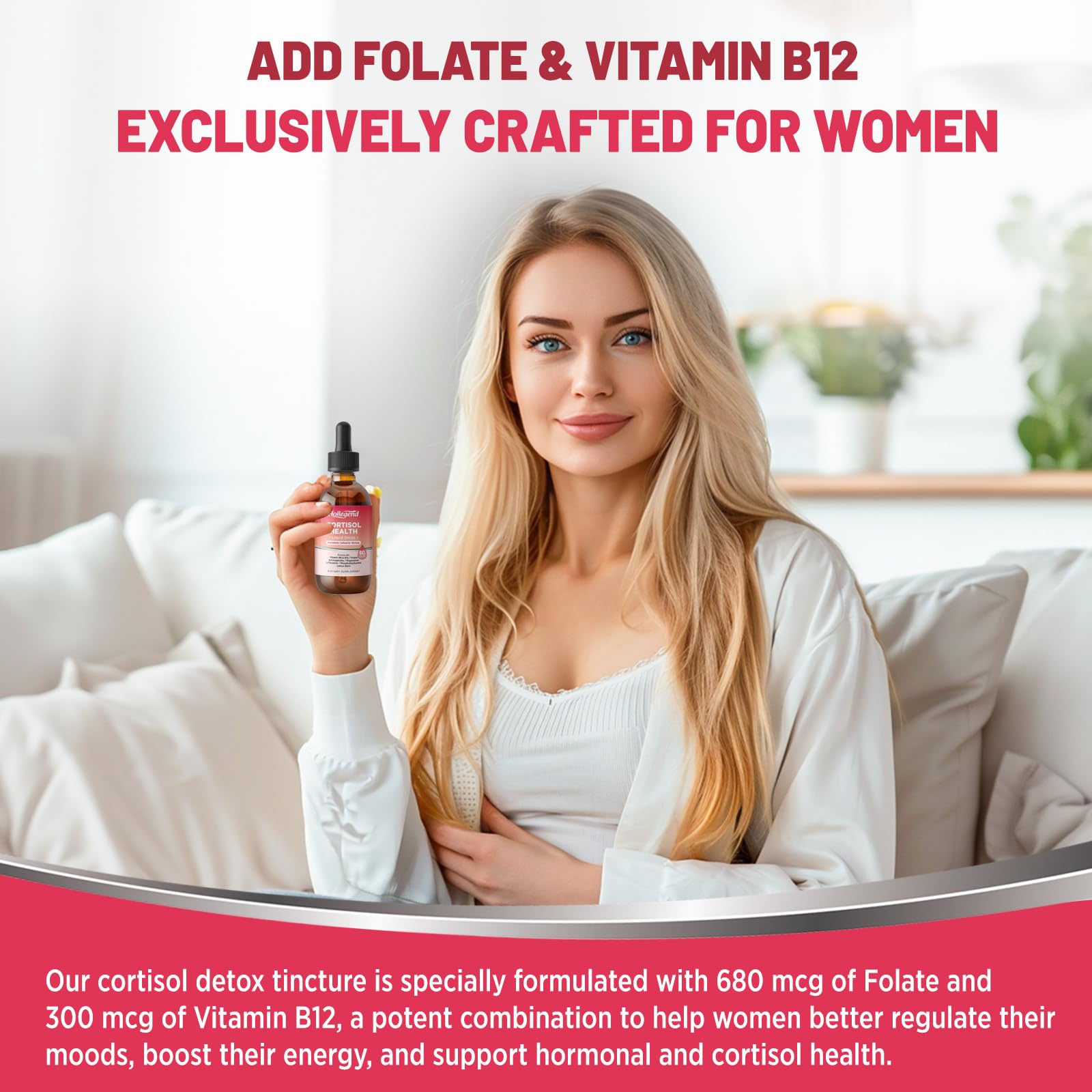 HOLLEGEND Cortisol Supplements for Women, Cortisol Wellness Liquid Drops, 16 in 1 Cortisol Detox Reducer w. Ashwagandha, Magnesium, L-Theanine, Folate for Relaxation & Hormone Balance, Strawberry - OzHealthStandard