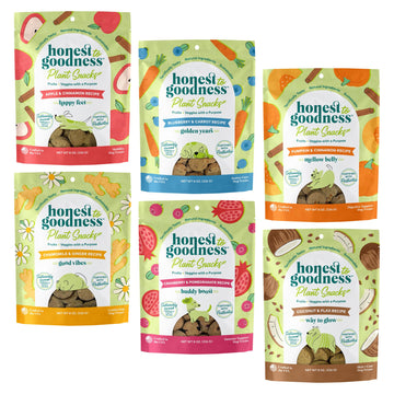 Honest to Goodness Plant Snacks Dog Treats, Enriched with Omega 3s & Postbiotics, 8oz Variety Pack, 6 Bags - OzHealthStandard