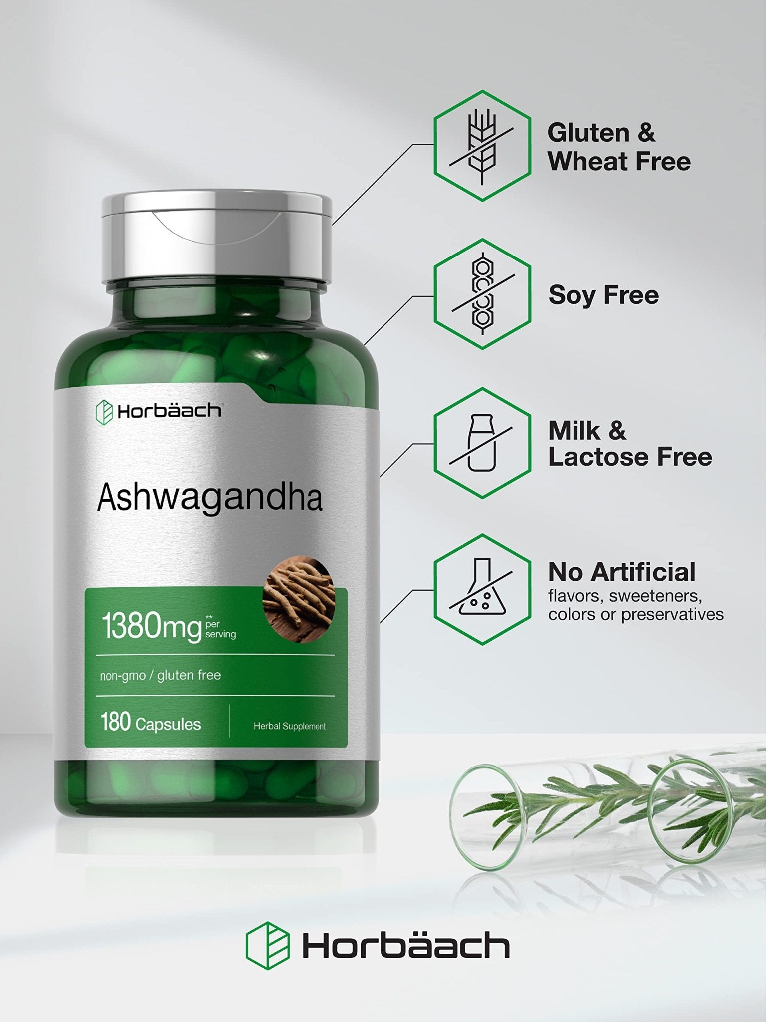 Horbäach Ashwagandha Root Supplement | 180 Capsules | for Women and Men | Herbal Extract | Non-GMO, Gluten Free - OzHealthStandard