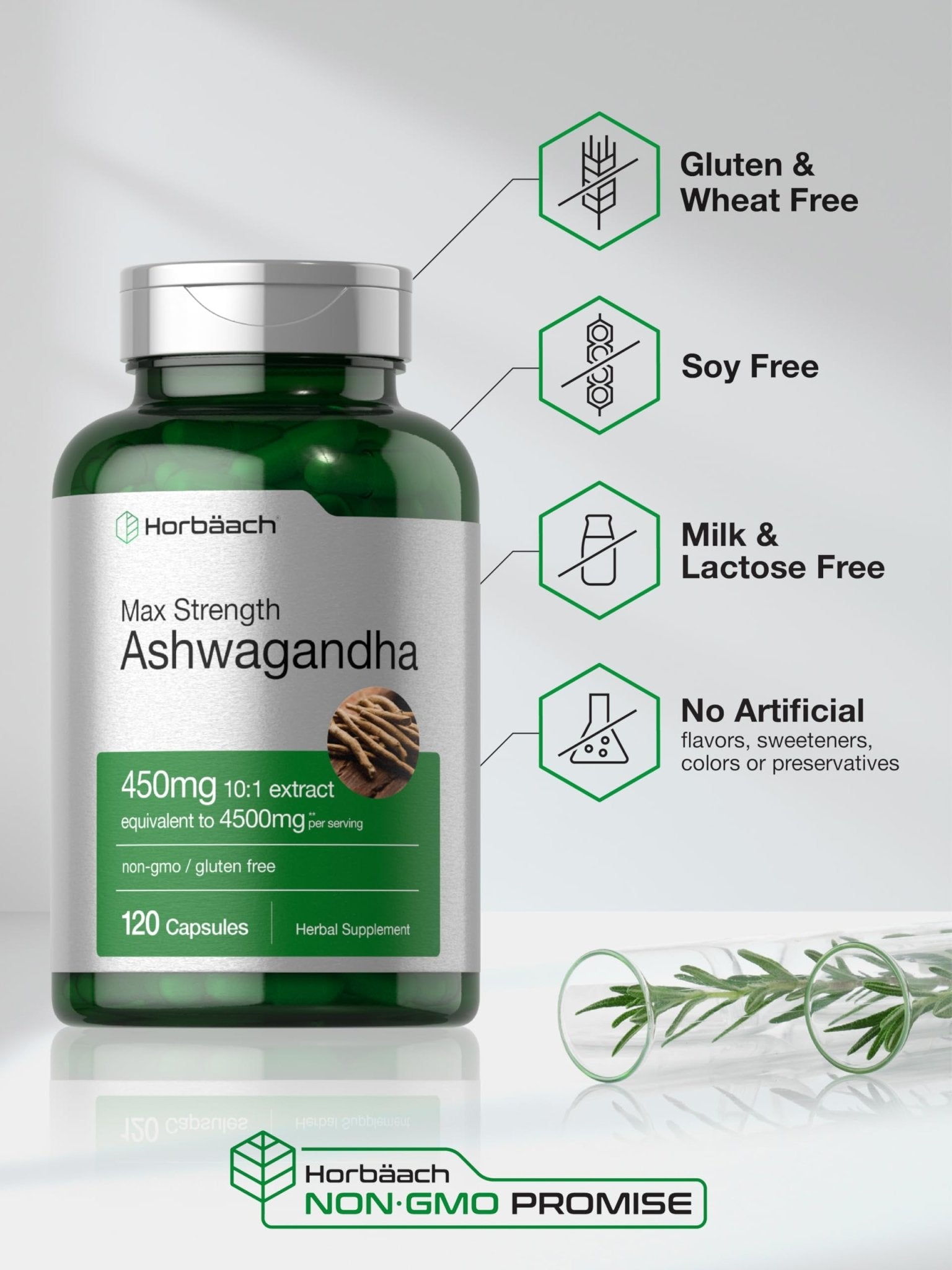 Horbäach Ashwagandha Supplement | Max Strength | 120 Capsules | Non-GMO, Gluten Free - OzHealthStandard