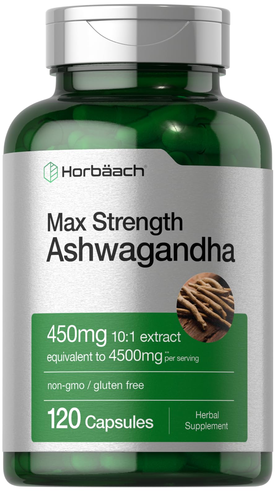 Horbäach Ashwagandha Supplement | Max Strength | 120 Capsules | Non-GMO, Gluten Free - OzHealthStandard