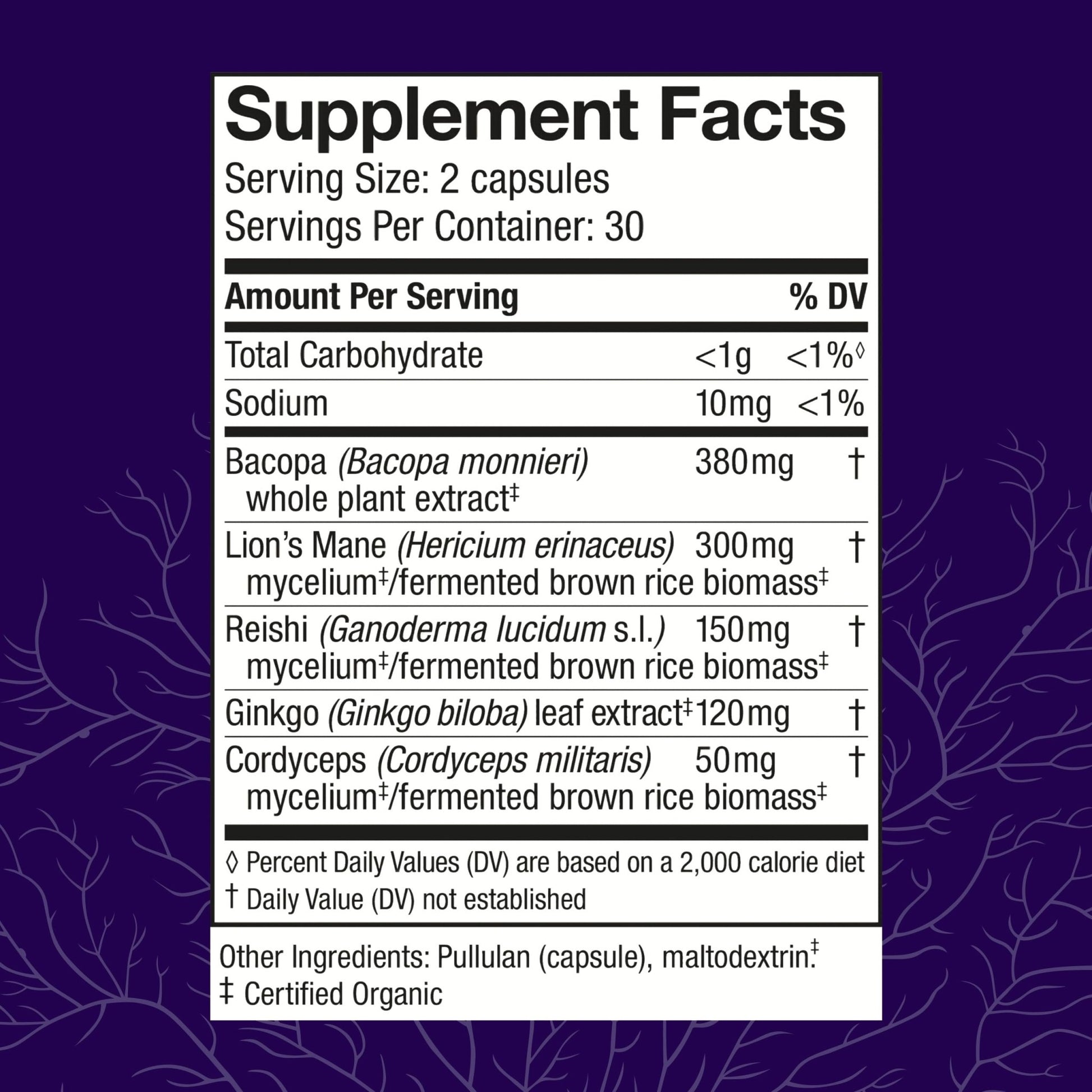 Host Defense MycoBotanicals Brain* Capsules - Brain Support Supplement with Lion's Mane, Reishi & Cordyceps Mushroom - Herbal Supplement for Memory & Focus Support - 60 Capsules - OzHealthStandard