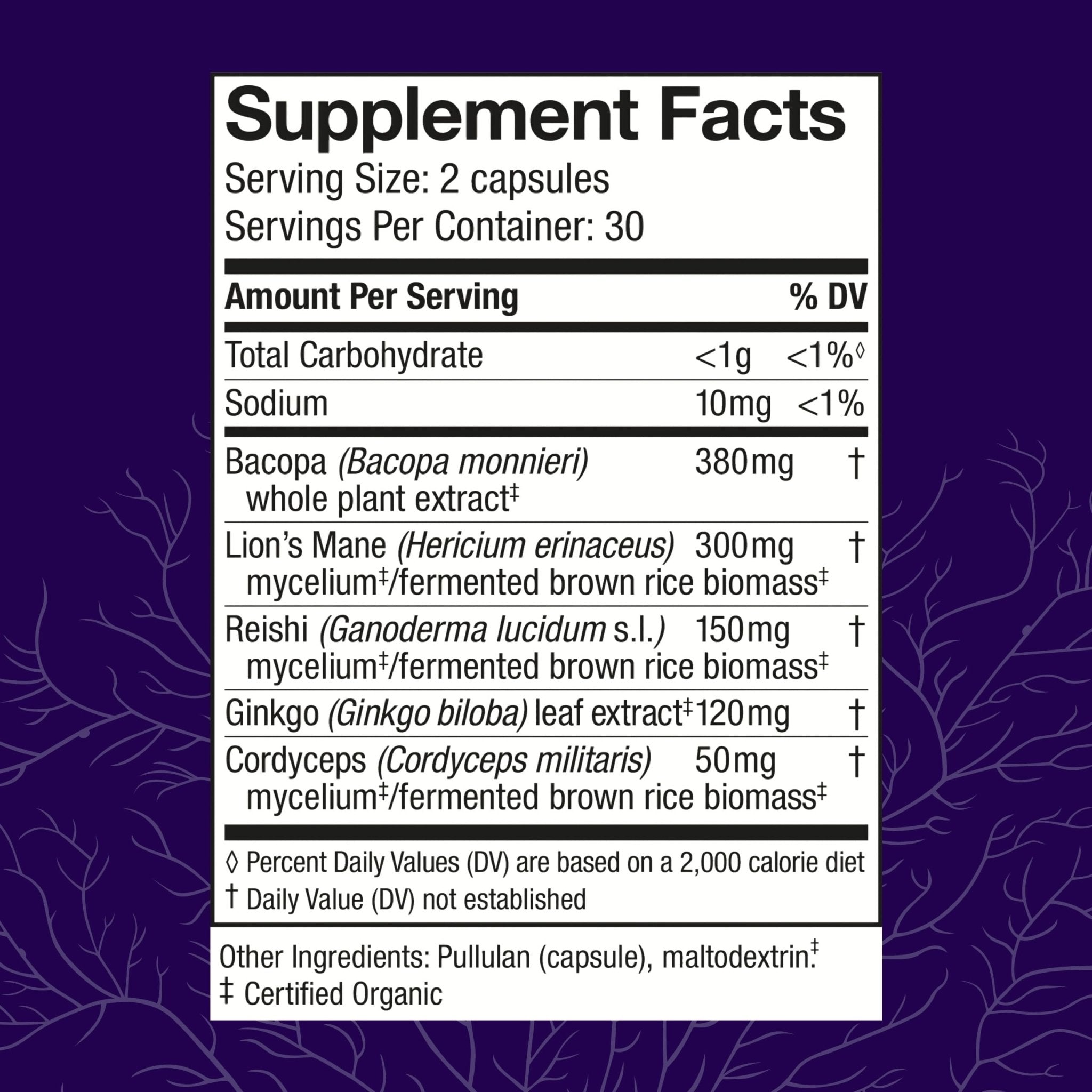 Host Defense MycoBotanicals Brain* Capsules - Brain Support Supplement with Lion's Mane, Reishi & Cordyceps Mushroom - Herbal Supplement for Memory & Focus Support - 60 Capsules - OzHealthStandard
