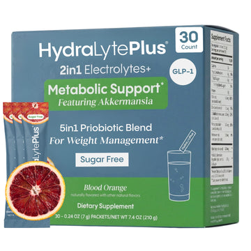 Hydralyte Plus Metabolic Support - GLP-1 Weight Loss Management and Gut Health - 5in1 Probiotic Blend - Akkermansia Muciniphila + Prebiotic Fiber + Electrolytes - Sugar Free (30 Packets) - OzHealthStandard