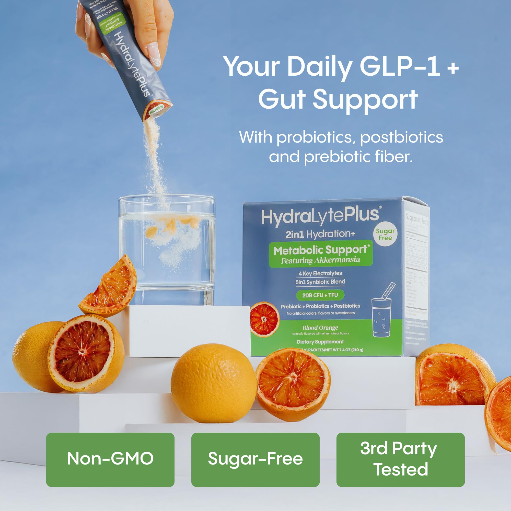 Hydralyte Plus Metabolic Support - GLP-1 Weight Loss Management and Gut Health - 5in1 Probiotic Blend - Akkermansia Muciniphila + Prebiotic Fiber + Electrolytes - Sugar Free (30 Packets) - OzHealthStandard