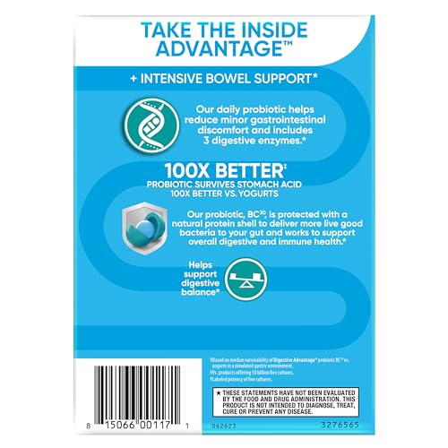 IBS Daily Probiotic Capsules for Digestive Health & Gut Health, Digestive Advantage Probiotics For Men and Women (96 count box) - Digestible Enzymes - OzHealthStandard