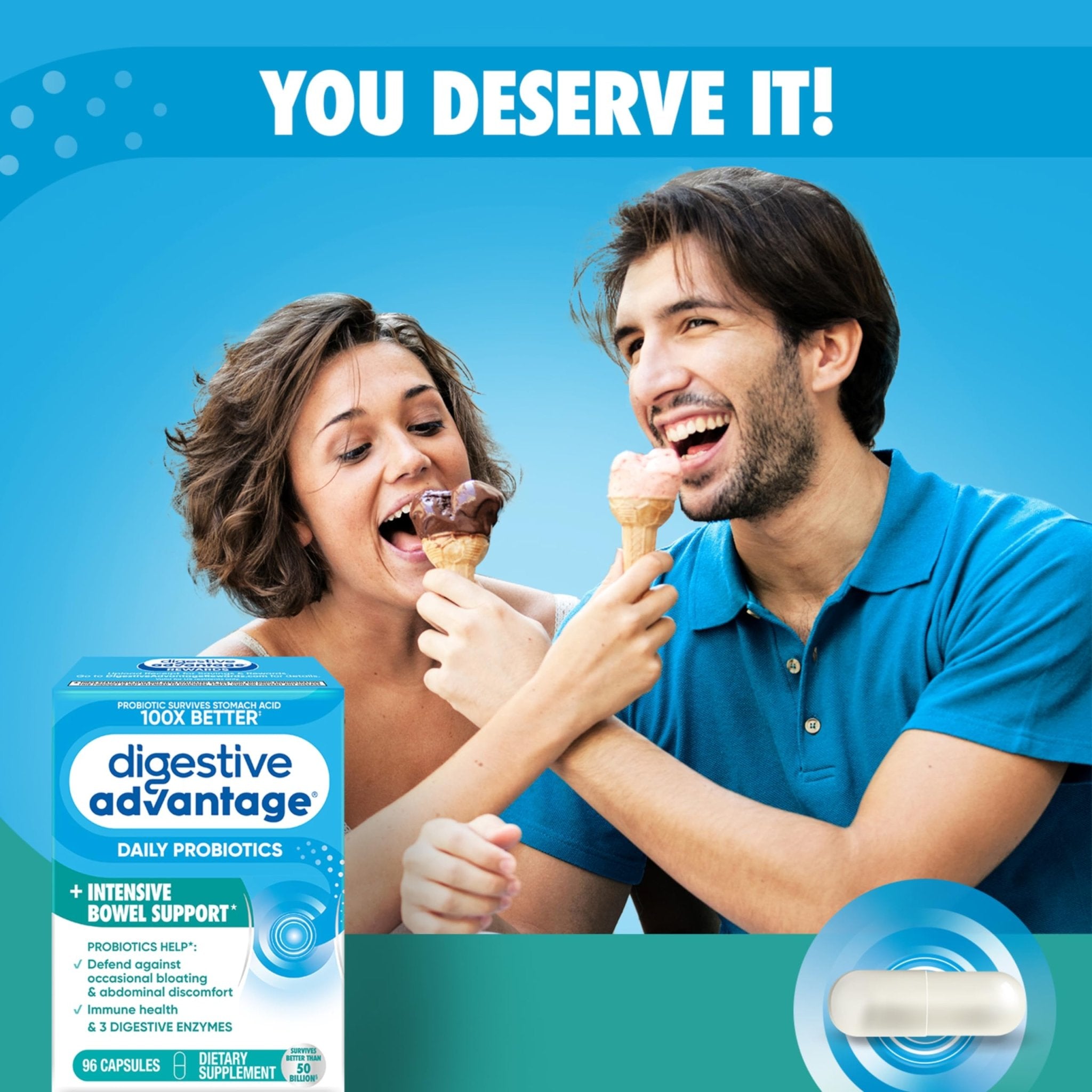 IBS Daily Probiotic Capsules for Digestive Health & Gut Health, Digestive Advantage Probiotics For Men and Women (96 count box) - Digestible Enzymes - OzHealthStandard