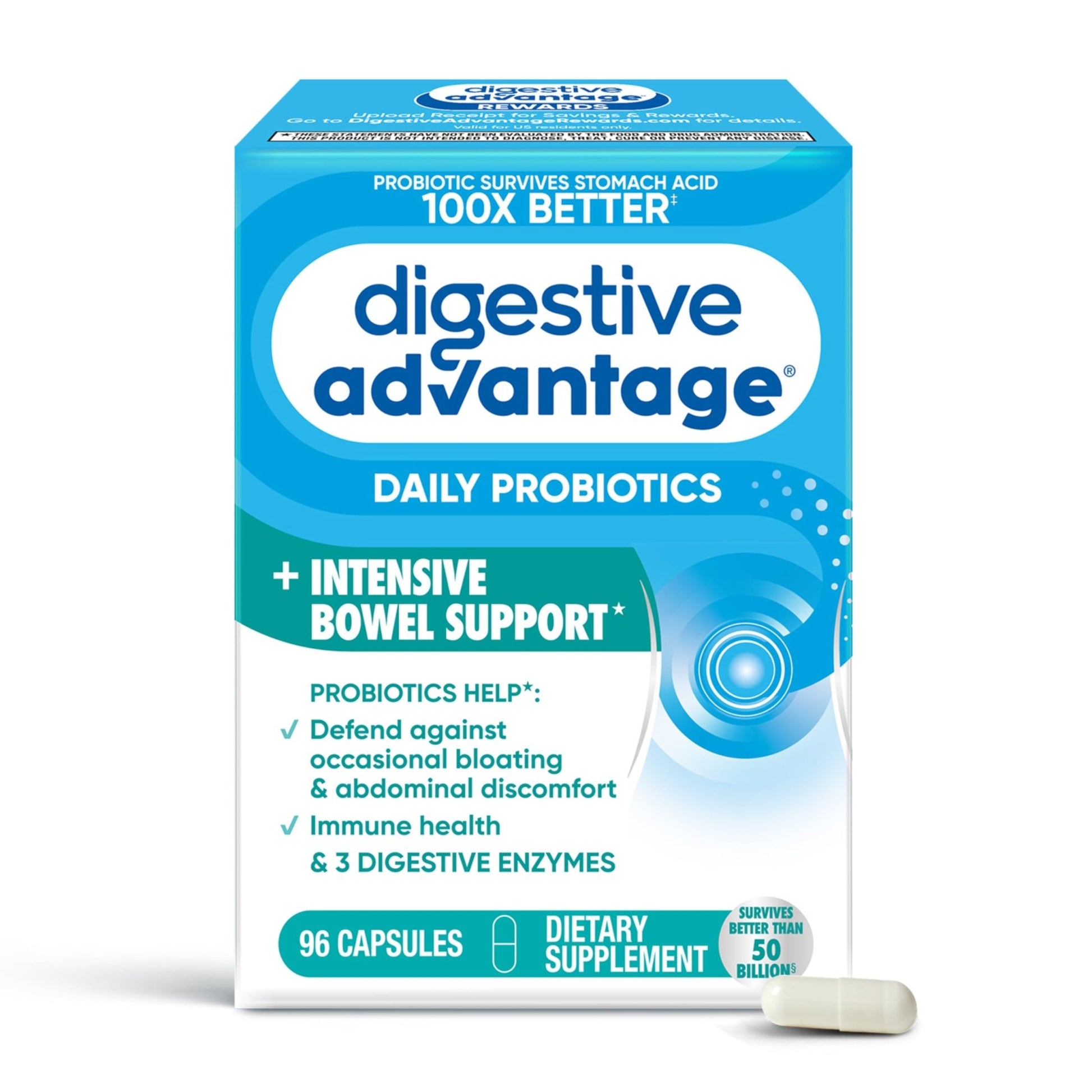 IBS Daily Probiotic Capsules for Digestive Health & Gut Health, Digestive Advantage Probiotics For Men and Women (96 count box) - Digestible Enzymes - OzHealthStandard