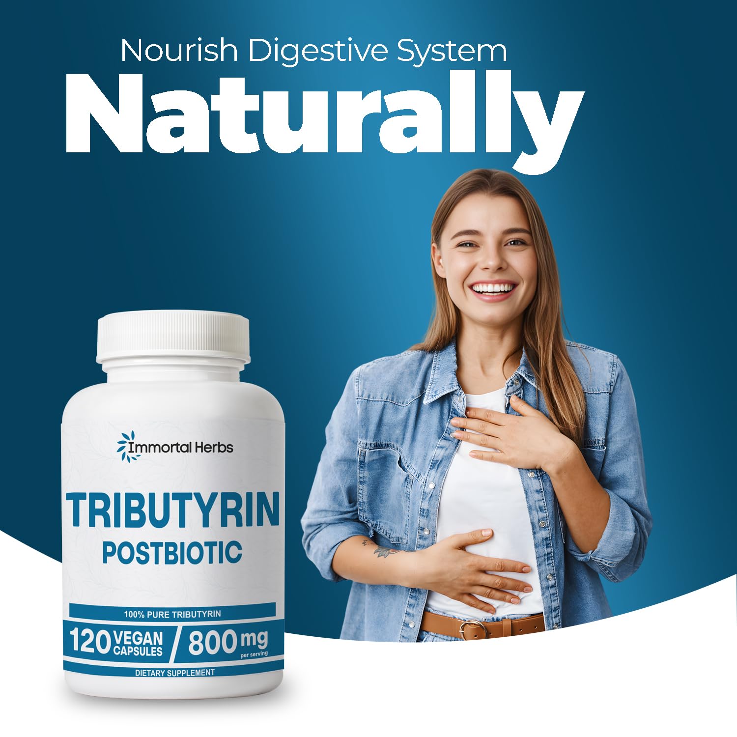 Immortal Herbs Tributyrin Supplement 800mg, Advanced Butyrate Form, 55% Standardized, More Effective Delivery Than Sodium Butyrate, 120 Capsules, Non-GMO & Gluten Free Postbiotic Supplement - OzHealthStandard