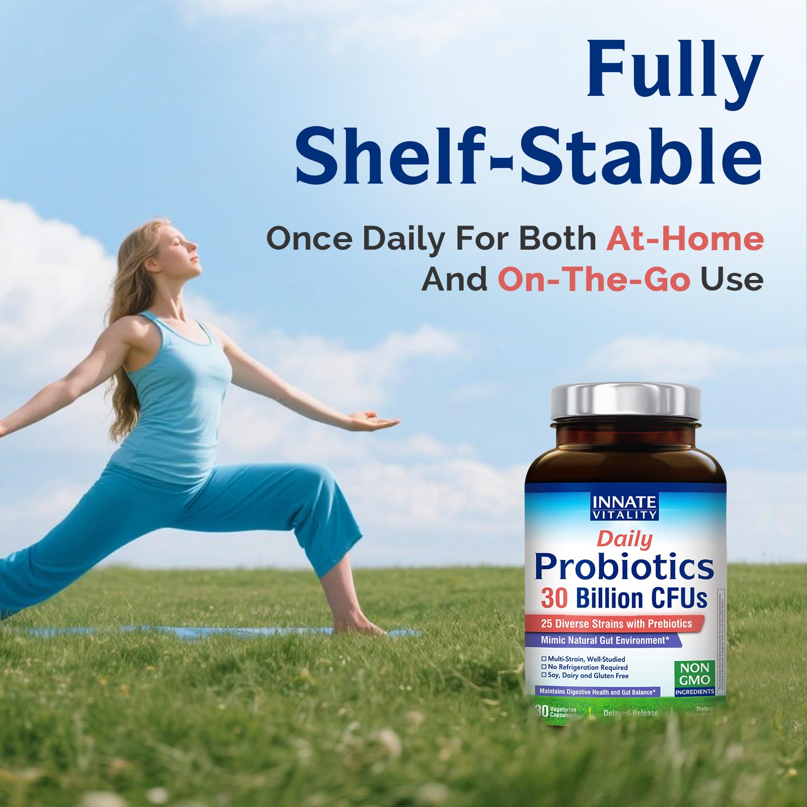 Innate Vitality Daily Probiotics for Women & Men, 30 Billion CFU of 25 Strains, Prebiotics, for Digestive Health Diarrhea Constipation Bloating & Gas Relief, Delayed Release, No Gluten, Vegan, 30 Caps - OzHealthStandard
