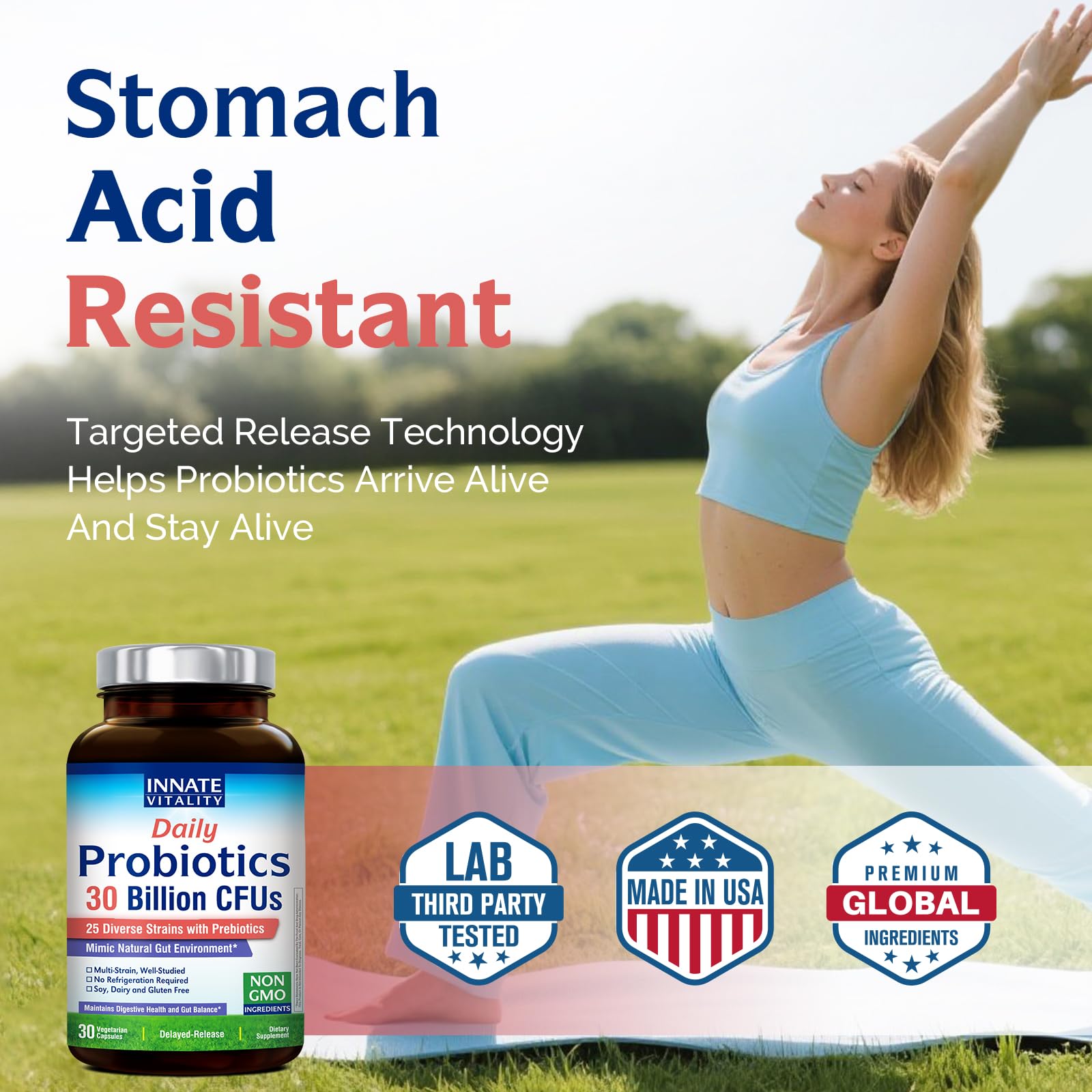 Innate Vitality Daily Probiotics for Women & Men, 30 Billion CFU of 25 Strains, Prebiotics, for Digestive Health Diarrhea Constipation Bloating & Gas Relief, Delayed Release, No Gluten, Vegan, 30 Caps - OzHealthStandard
