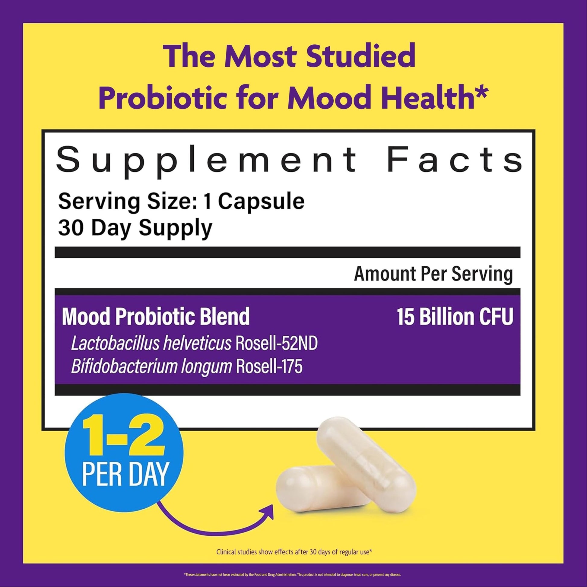 InnovixLabs Mood Probiotic for Women & Men, Clinically Studied Digestive & Mood Support Supplement, Lactobacillus helveticus Rosell-52ND & Bifidobacterium longum Rosell-175, 60 Capsules - OzHealthStandard