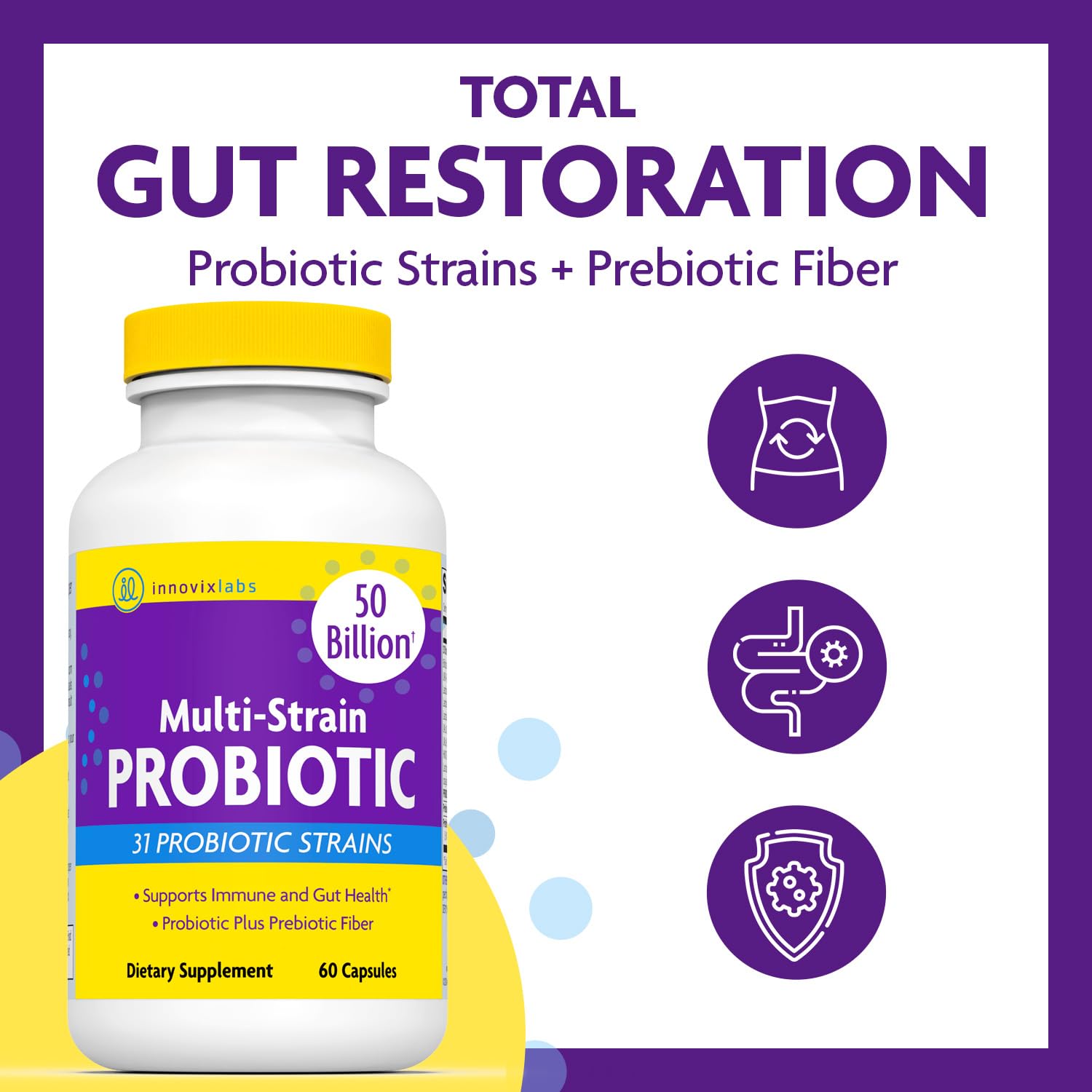 InnovixLabs Multi Strain Probiotics for Women & Men - Probiotic Supplement - 50 Billion CFU - Gut Health, Immune Support, Digestion, Lactobacillus Acidophilus, Prebiotics and Probiotics, 60 Capsules - OzHealthStandard