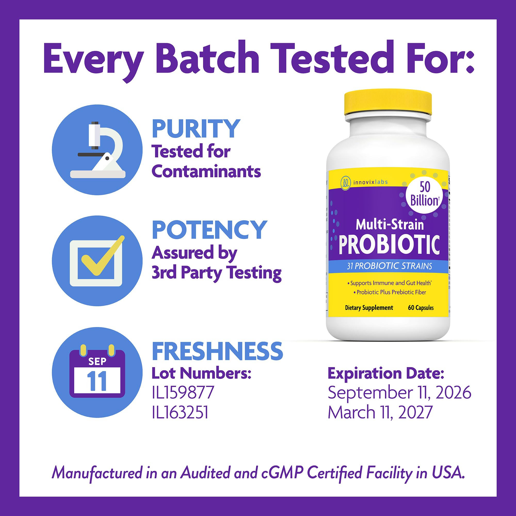 InnovixLabs Multi Strain Probiotics for Women & Men - Probiotic Supplement - 50 Billion CFU - Gut Health, Immune Support, Digestion, Lactobacillus Acidophilus, Prebiotics and Probiotics, 60 Capsules - OzHealthStandard