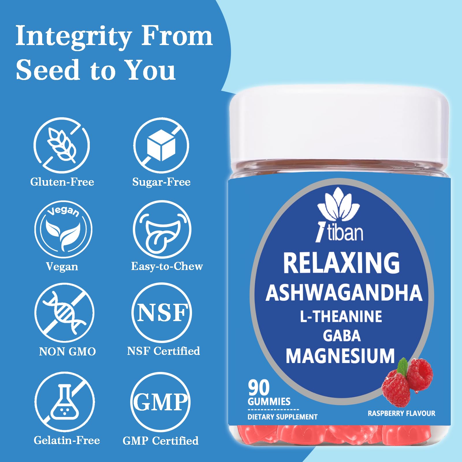 Itiban Cortisol Supplements for Women, Calm Magnesium Glycinate Gummies, Ashwagandha, L-Theanine, GABA, D3, B6, Mood Anxiety Sleep Relax, Raspberry Flavour, Vegan 90 Gummies - OzHealthStandard