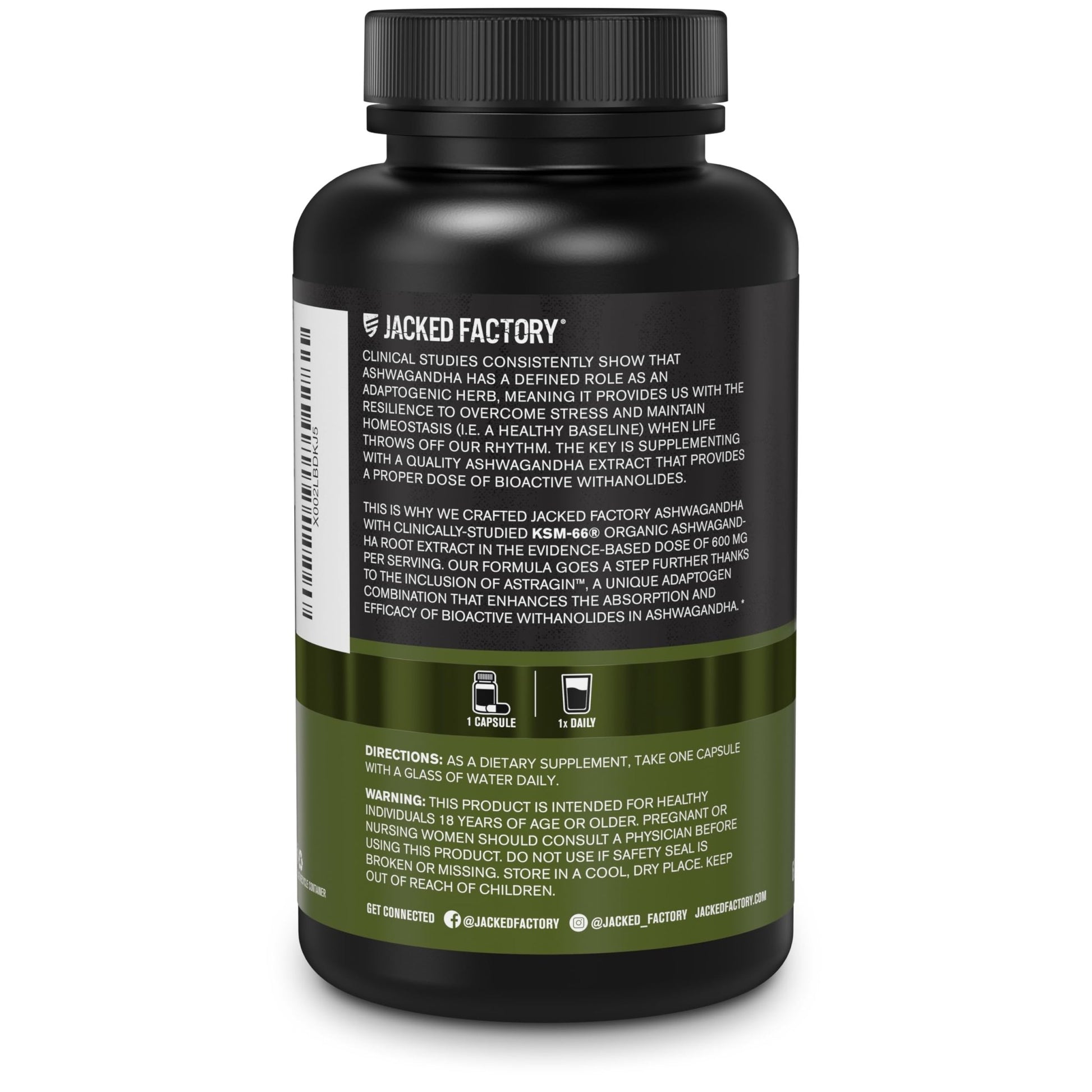 Jacked Factory Ashwagandha Root Extract (KSM-66 Ashwagandha) w/ 5% Withanolides - Supplement for Natural Stress Relief, Cognitive Function, Vitality, and Mood Support - 60 Veggie Capsules - OzHealthStandard