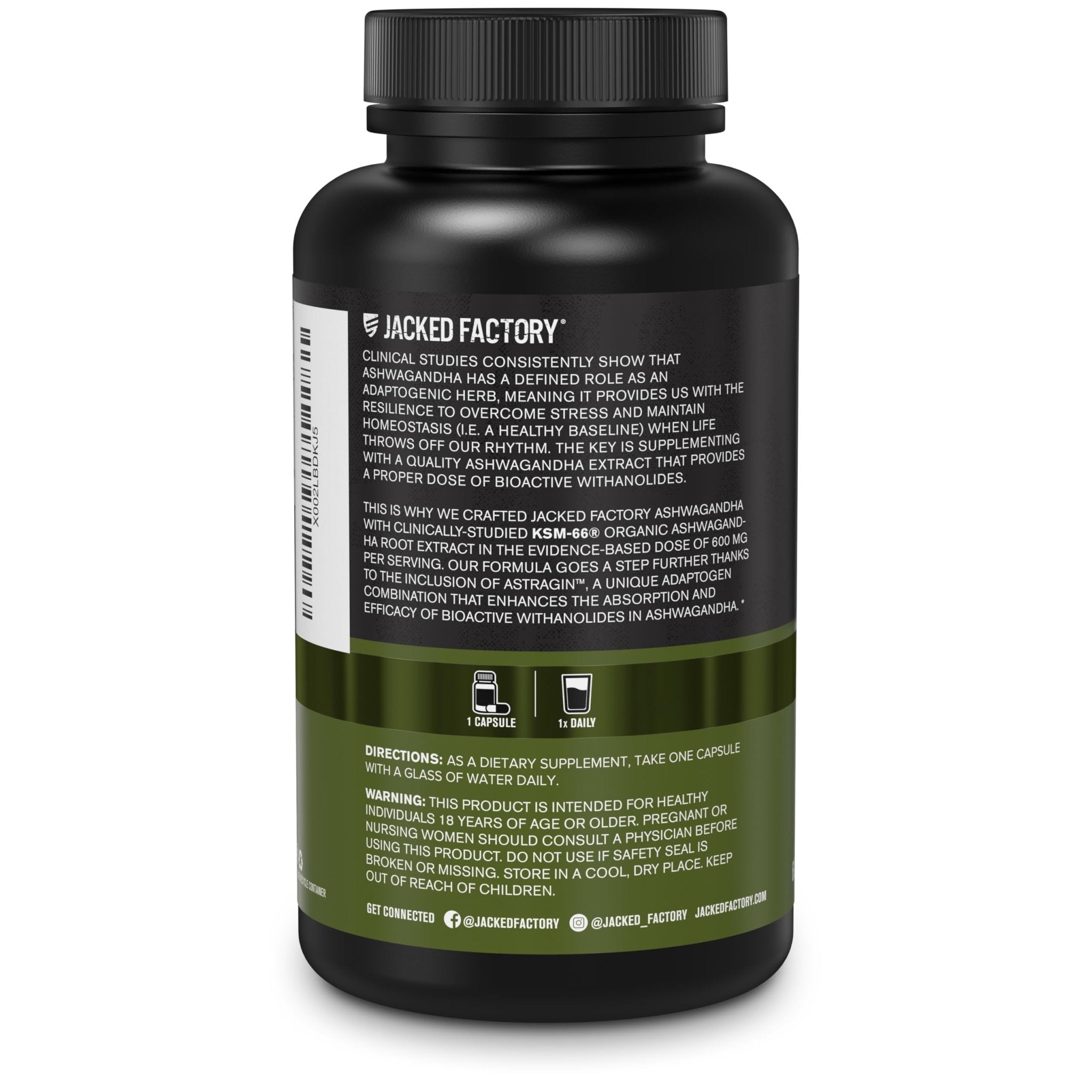 Jacked Factory Ashwagandha Root Extract (KSM-66 Ashwagandha) w/ 5% Withanolides - Supplement for Natural Stress Relief, Cognitive Function, Vitality, and Mood Support - 60 Veggie Capsules - OzHealthStandard