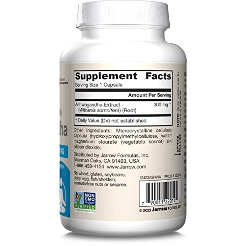Jarrow Formulas Ashwagandha Capsules, 300 mg Supplement Supports Normalized Resistance to Mental and Physical Stress, 120 Veggie Capsules, 60 Day Supply - OzHealthStandard