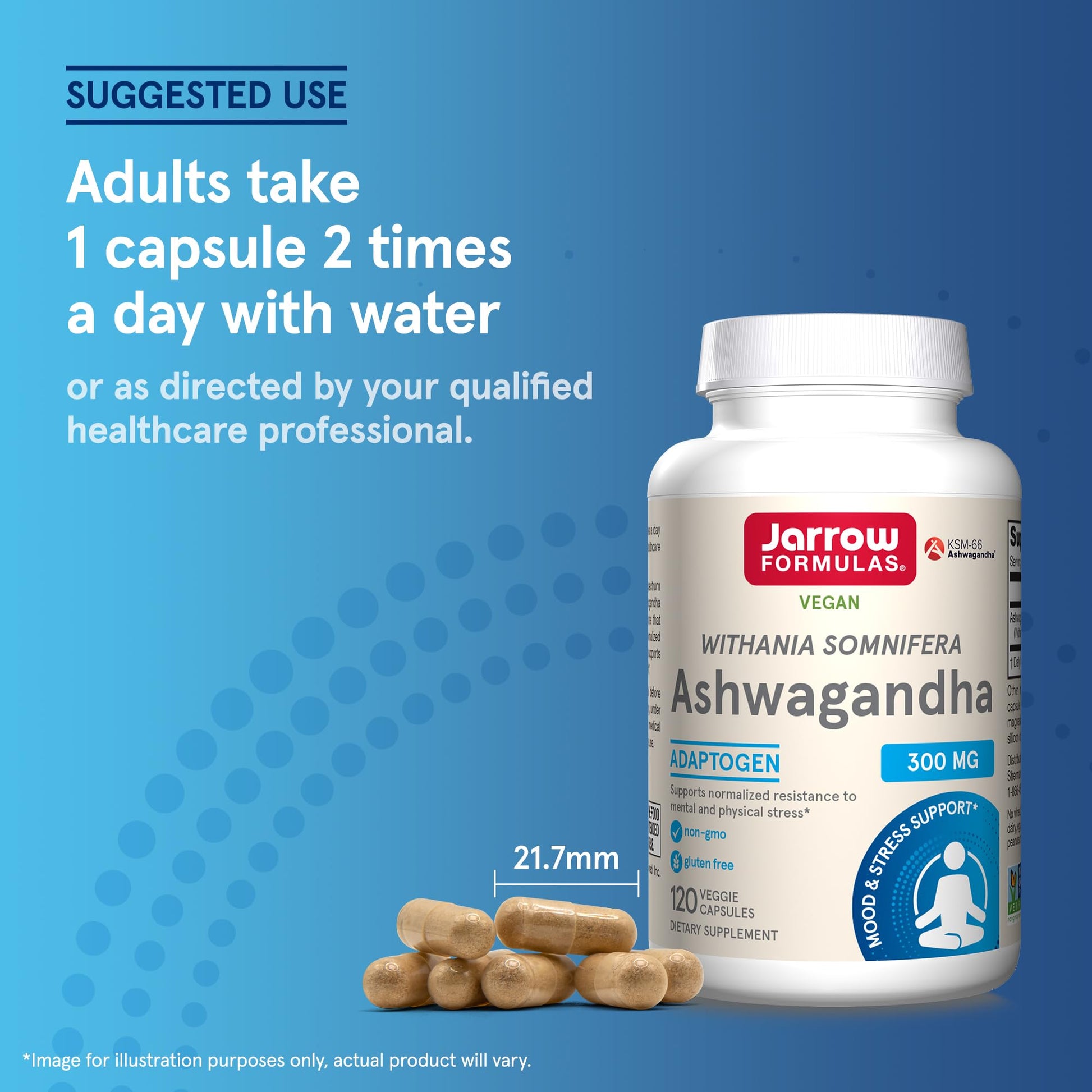 Jarrow Formulas Ashwagandha Capsules, 300 mg Supplement Supports Normalized Resistance to Mental and Physical Stress, 120 Veggie Capsules, 60 Day Supply - OzHealthStandard