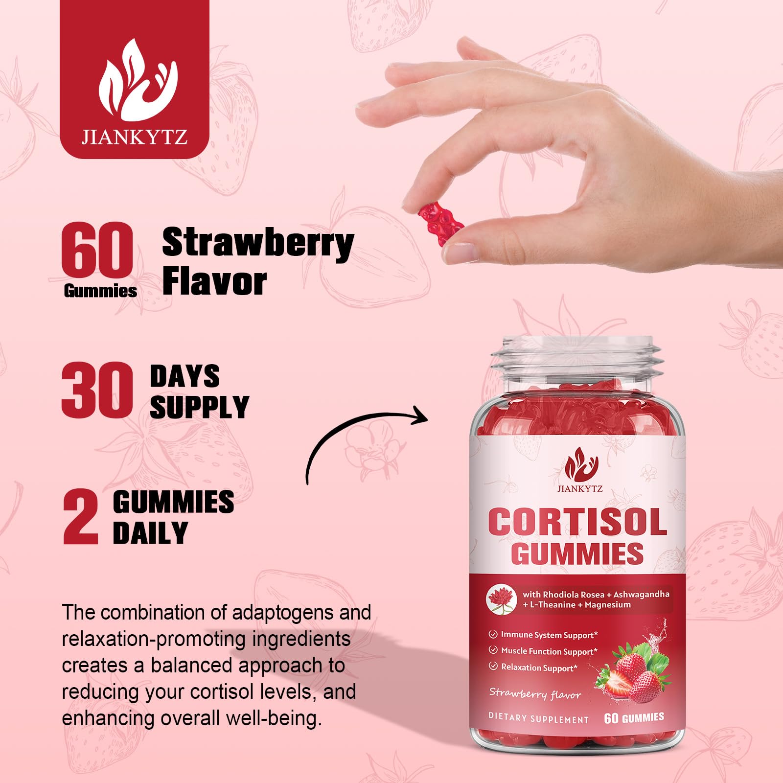 JIANKYTZ Cortisol Gummies for Women with Ashwagandha, Rhodiola Rosea, L-Theanine, Magnesium, Vitamin D3 for Zzz Support, Balanced Cortisol, Vegan, 60 Gummies - OzHealthStandard