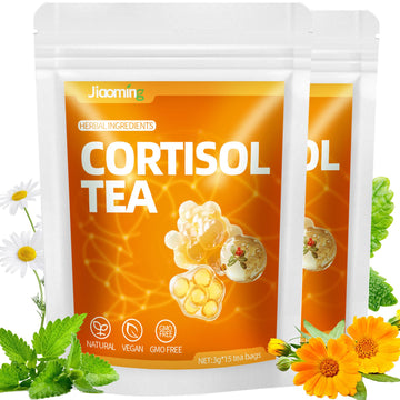 JIAOMING 2 Packs Natural Cortisol Reducing Tea, Healthy Cortisol Levels & Mental Clarity, Loose Leaf Detox Drink Teabags with Ashwagandha for Men and Women Sleep Time Relaxation, Mood Swing Reducer - OzHealthStandard