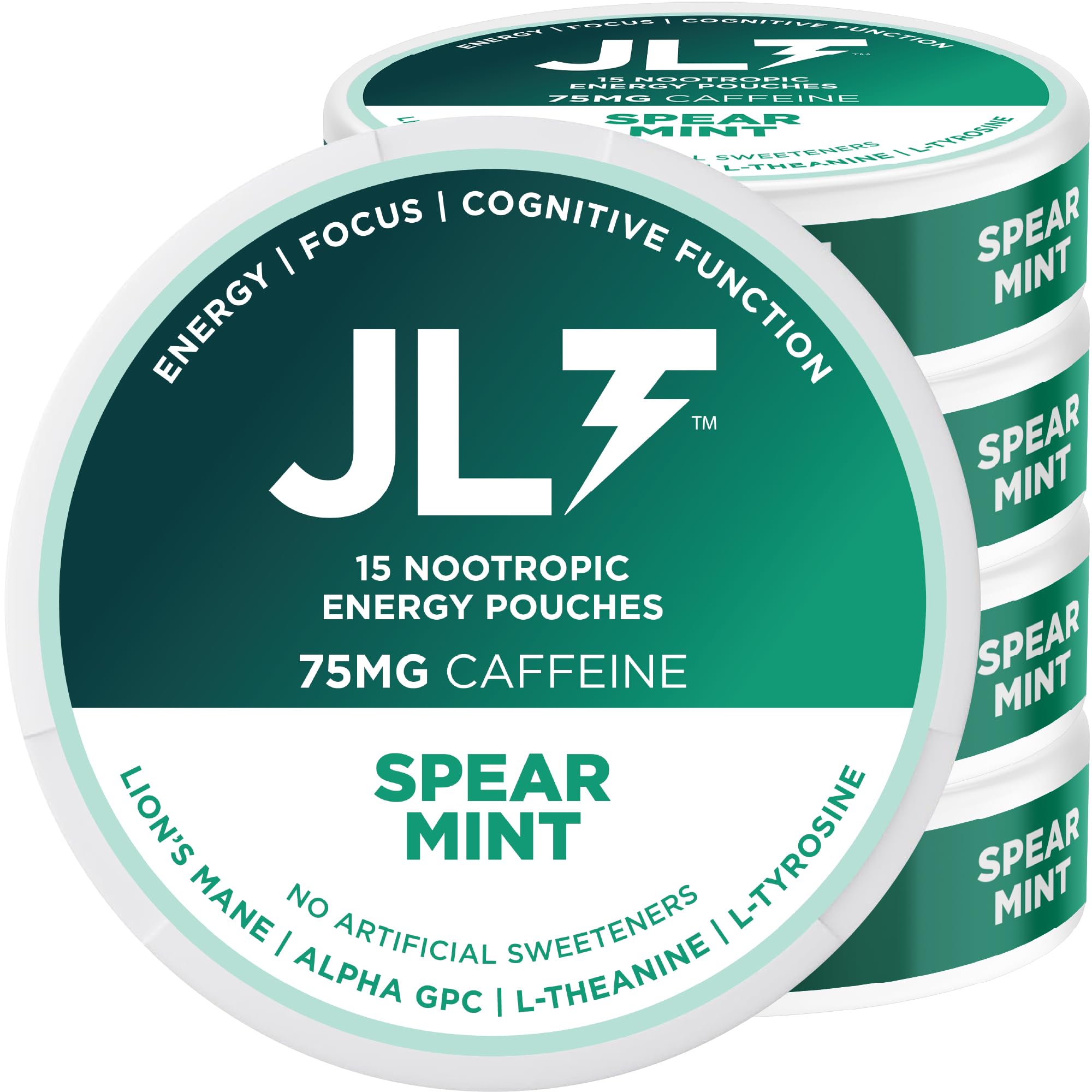 JLT 75 mg Caffeine Nootropic Pouches | Nootropic Energy Pouches with 75mg Caffeine, Lion's Mane, Alpha GPC, L-Tyrosine & L-Theanine with no Artificial Sweeteners | 15 Pouches Per Can - OzHealthStandard
