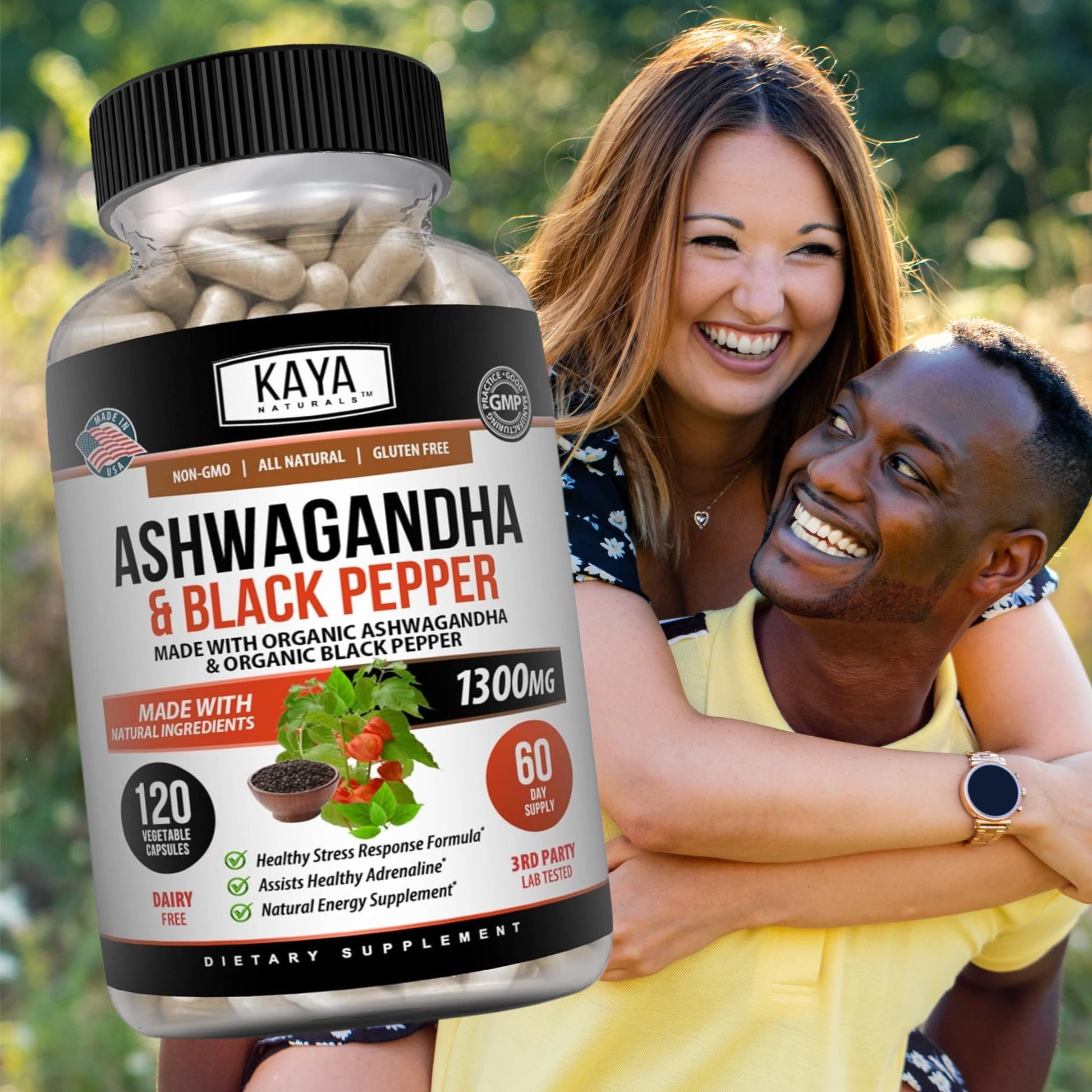 Kaya Naturals Ashwagandha 1300mg, 120 Count Capsules for Stress Relief, Adrenal, Mood & Thyroid Support, Black Pepper and 100% Pure Ashwagandha -120 Capsules - OzHealthStandard