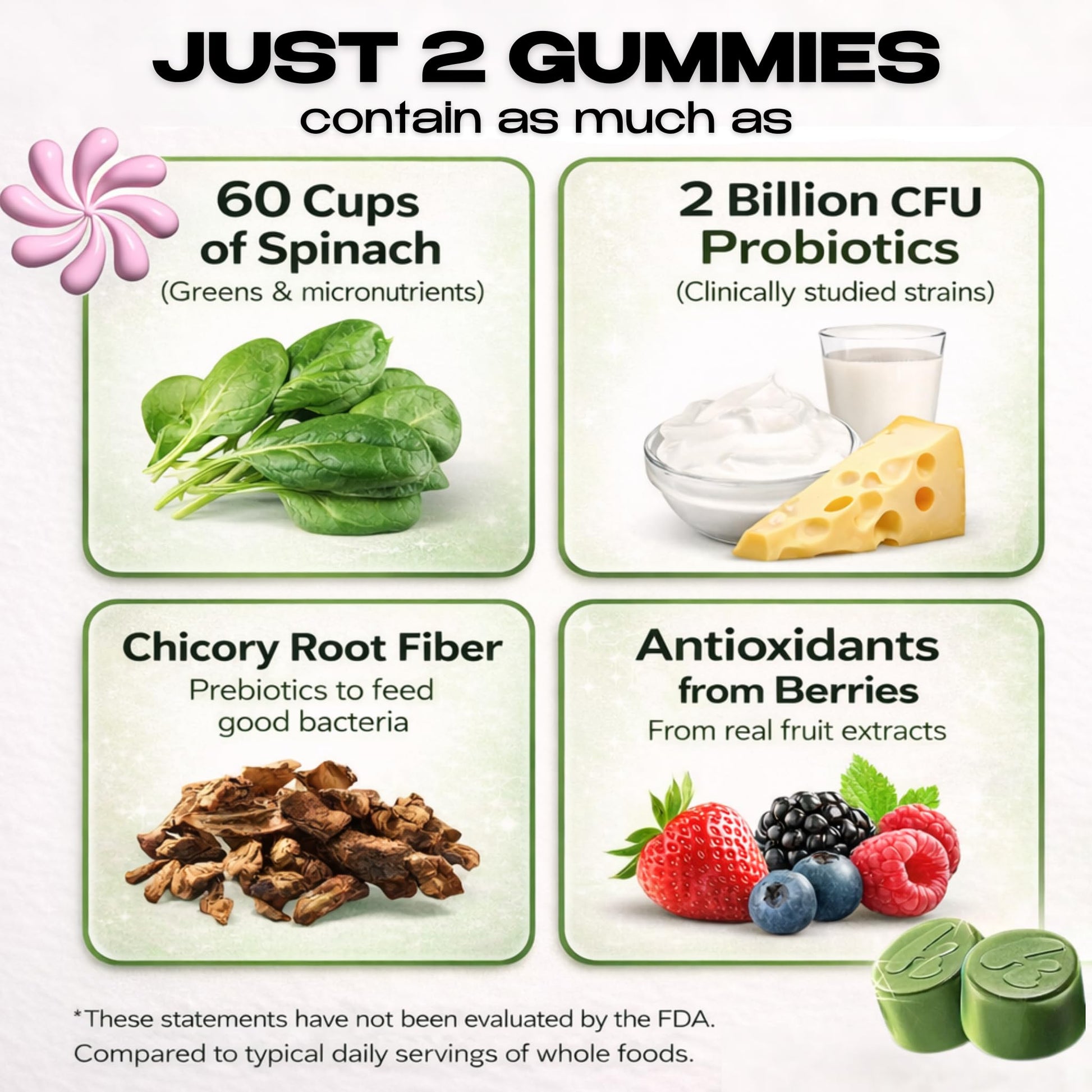 Kiala Nutrition Super Greens Gummies with 11x Organic Greens, Pre, Post & Probiotics, Antioxidants, Multivitamin, Fiber Supplement Supports Gut Health & Digestion, Dairy Free, Vegetarian, 60 Count - OzHealthStandard