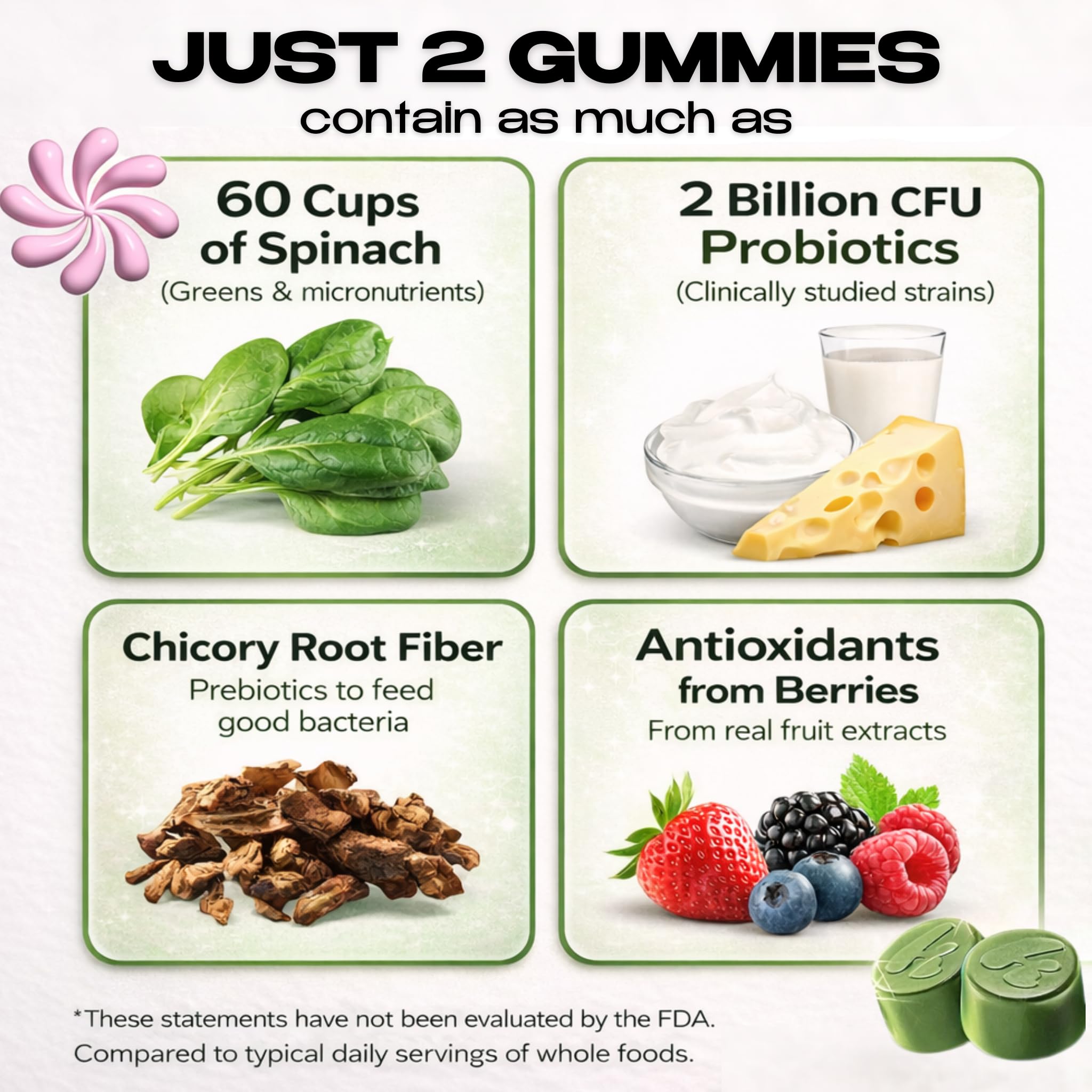 Kiala Nutrition Super Greens Gummies with 11x Organic Greens, Pre, Post & Probiotics, Antioxidants, Multivitamin, Fiber Supplement Supports Gut Health & Digestion, Dairy Free, Vegetarian, 60 Count - OzHealthStandard