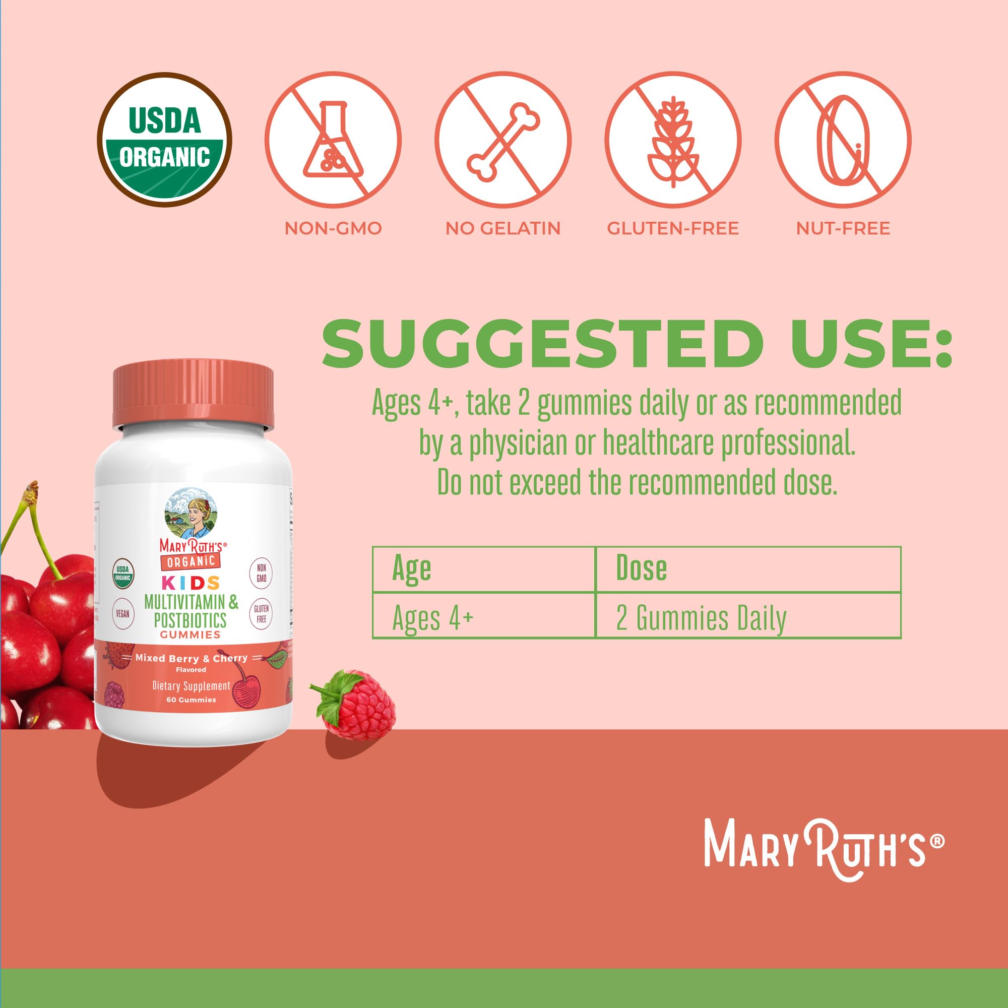 Kids Vitamins by MaryRuth's | USDA Organic | Multivitamin Gummies + Postbiotics for Ages 4+ | Multivitamin for Kids with Lactobacillus Rhamnosus | Children’s Vitamins | Vegan | Non-GMO | 60 Count - OzHealthStandard