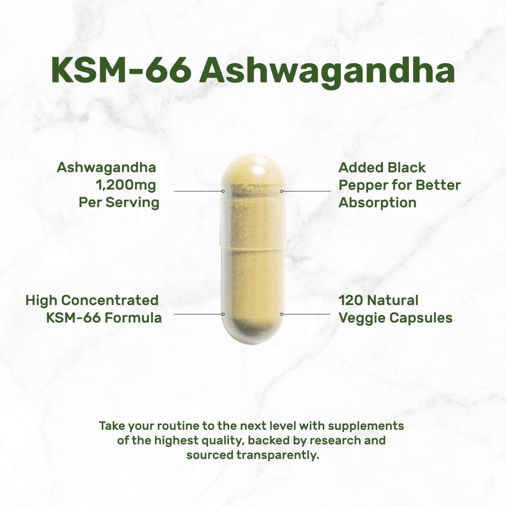 KSM 66 Ashwagandha 1,200mg with Black Pepper, 120 Veggie Capsules – Extra Strength Root Extract – High Absorption – Adaptogenic Supplements for Relaxation, Energy, & Brain Health – Non-GMO - OzHealthStandard