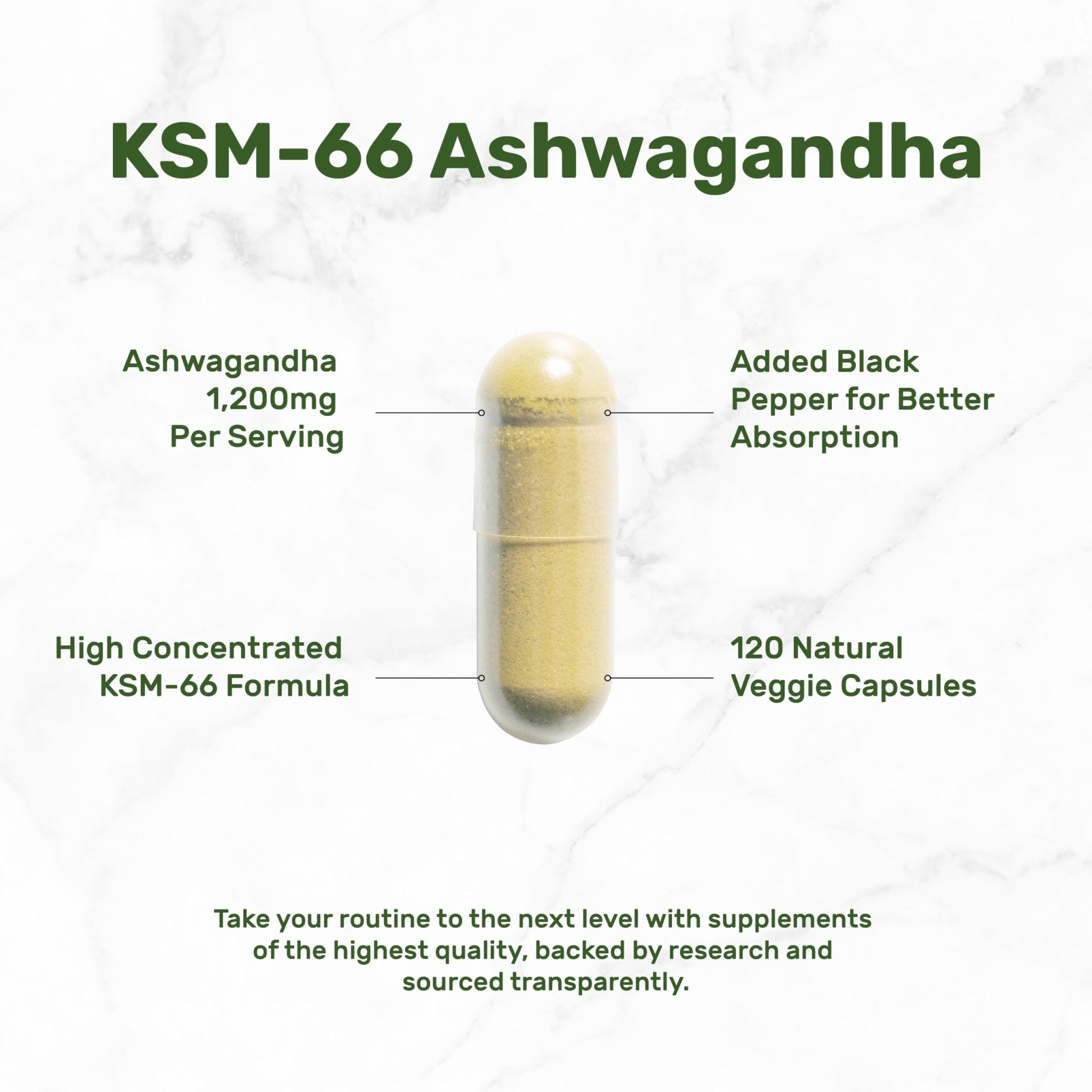 KSM 66 Ashwagandha 1,200mg with Black Pepper, 120 Veggie Capsules – Extra Strength Root Extract – High Absorption – Adaptogenic Supplements for Relaxation, Energy, & Brain Health – Non-GMO - OzHealthStandard